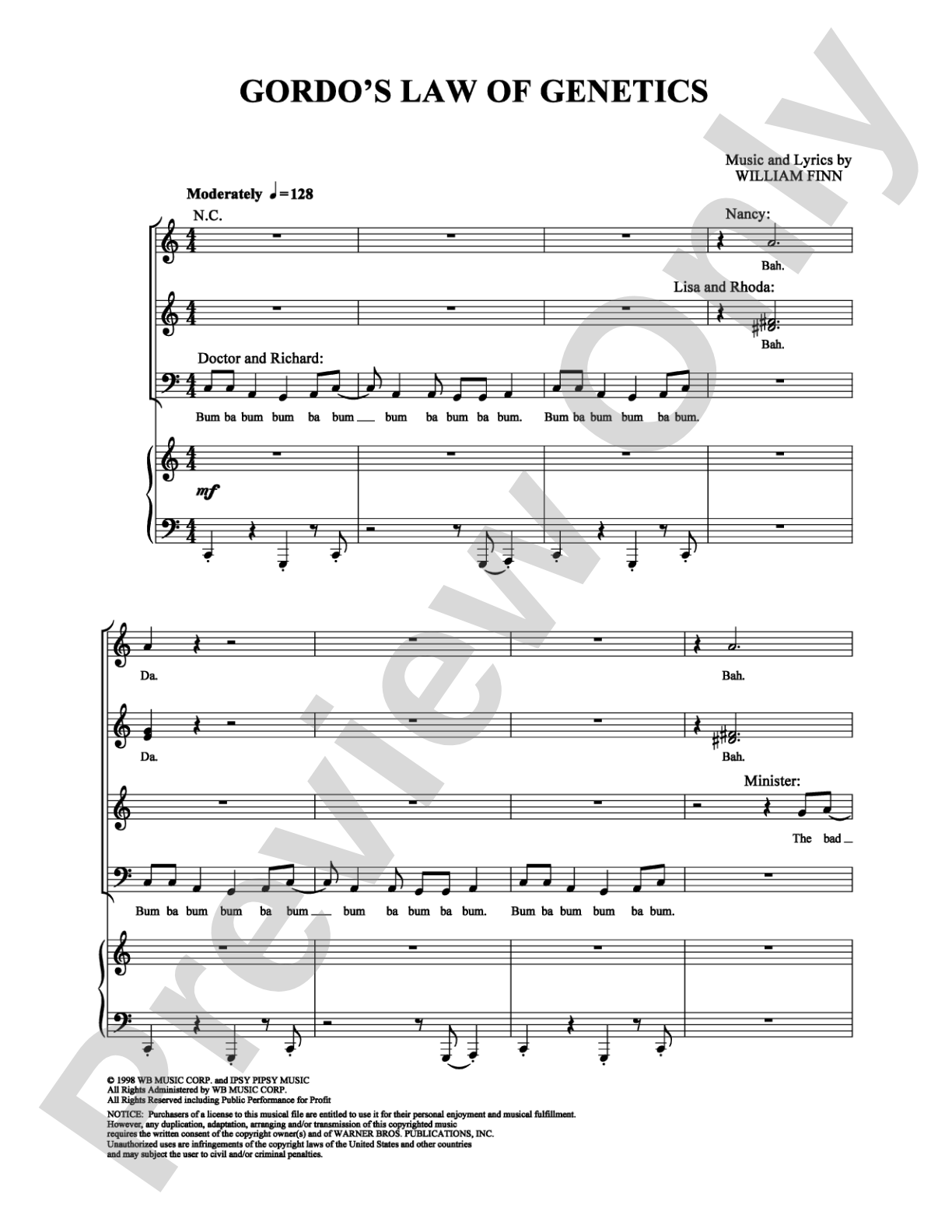 Gordo's Law of Genetics: Piano/Vocal/Chords Digital Sheet Music