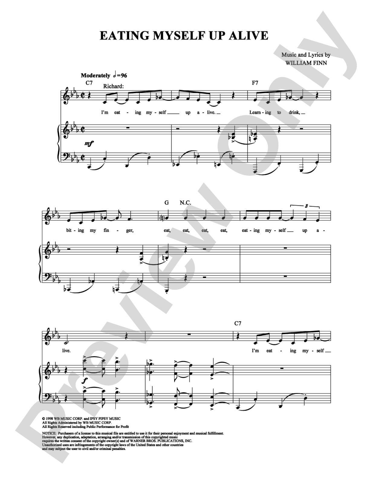 Eating Myself Up Alive: Piano/Vocal/Chords Digital Sheet Music