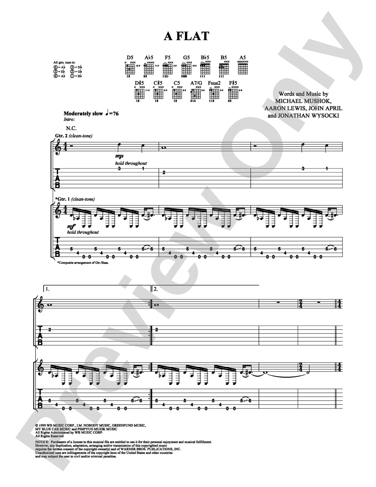 A Flat: Guitar TAB Digital Sheet Music