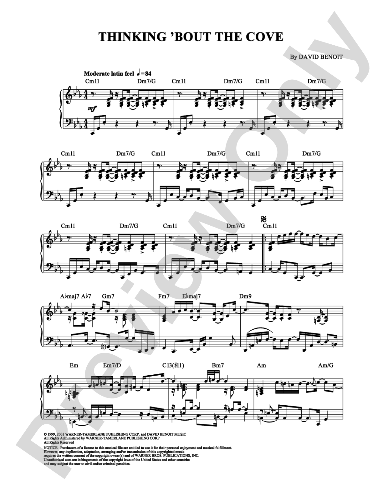 Thinking 'Bout the Cove: Piano Digital Sheet Music