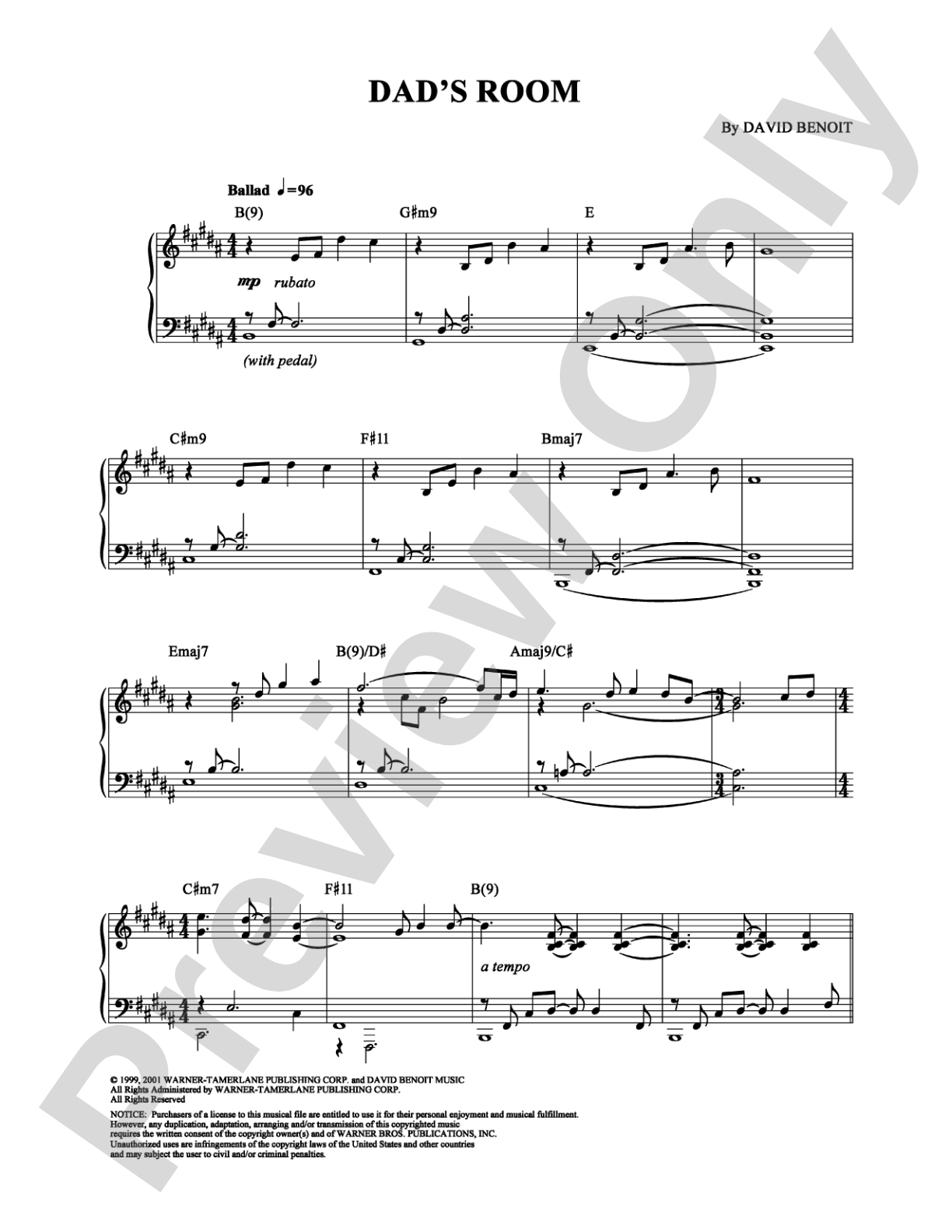 Dad's Room: Piano Digital Sheet Music