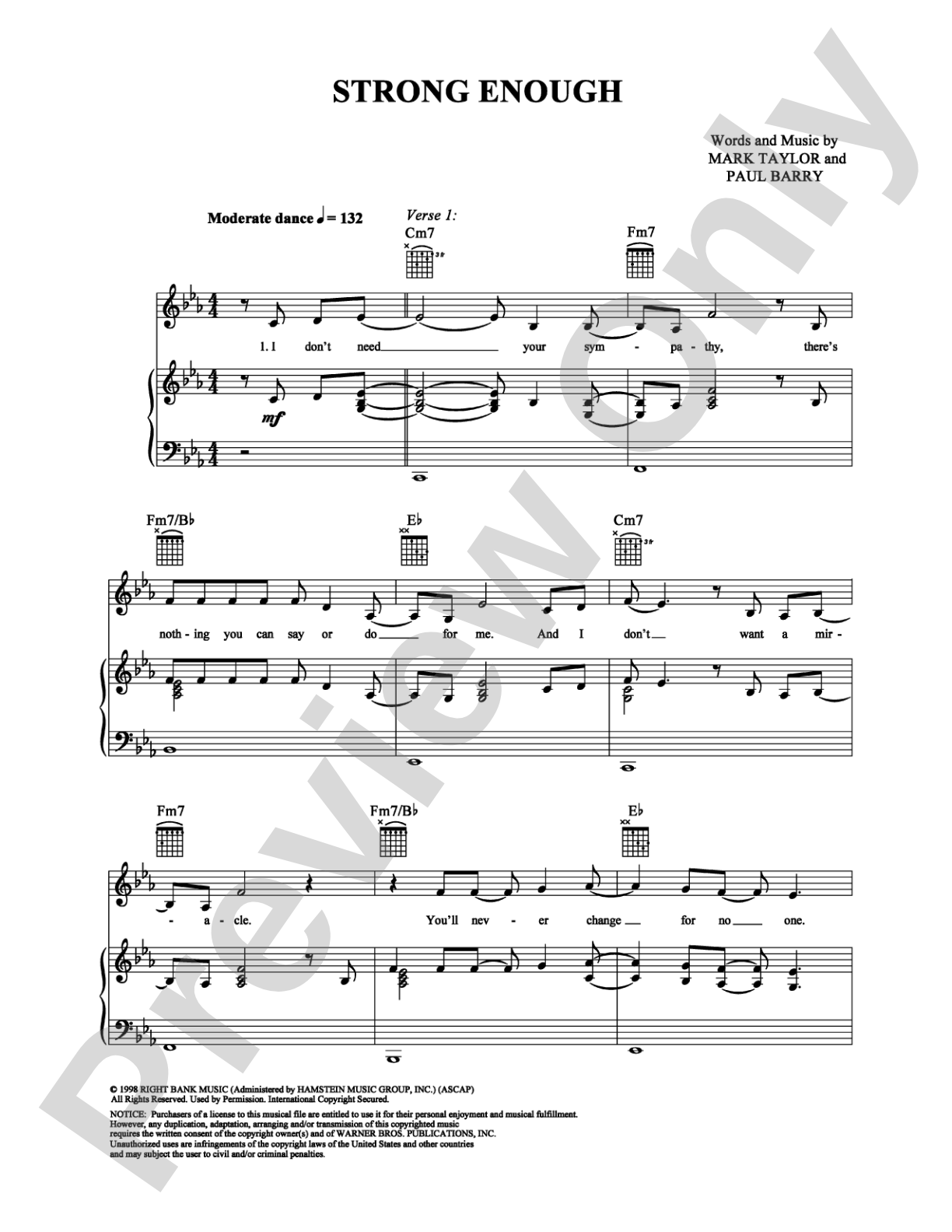 Strong Enough: Piano/Vocal/Chords Digital Sheet Music