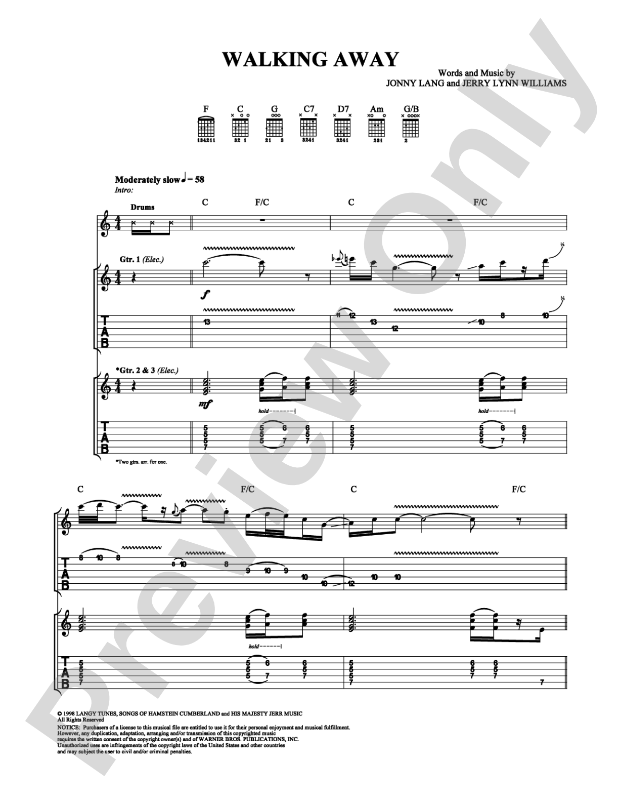 Walking Away: Guitar TAB Digital Sheet Music