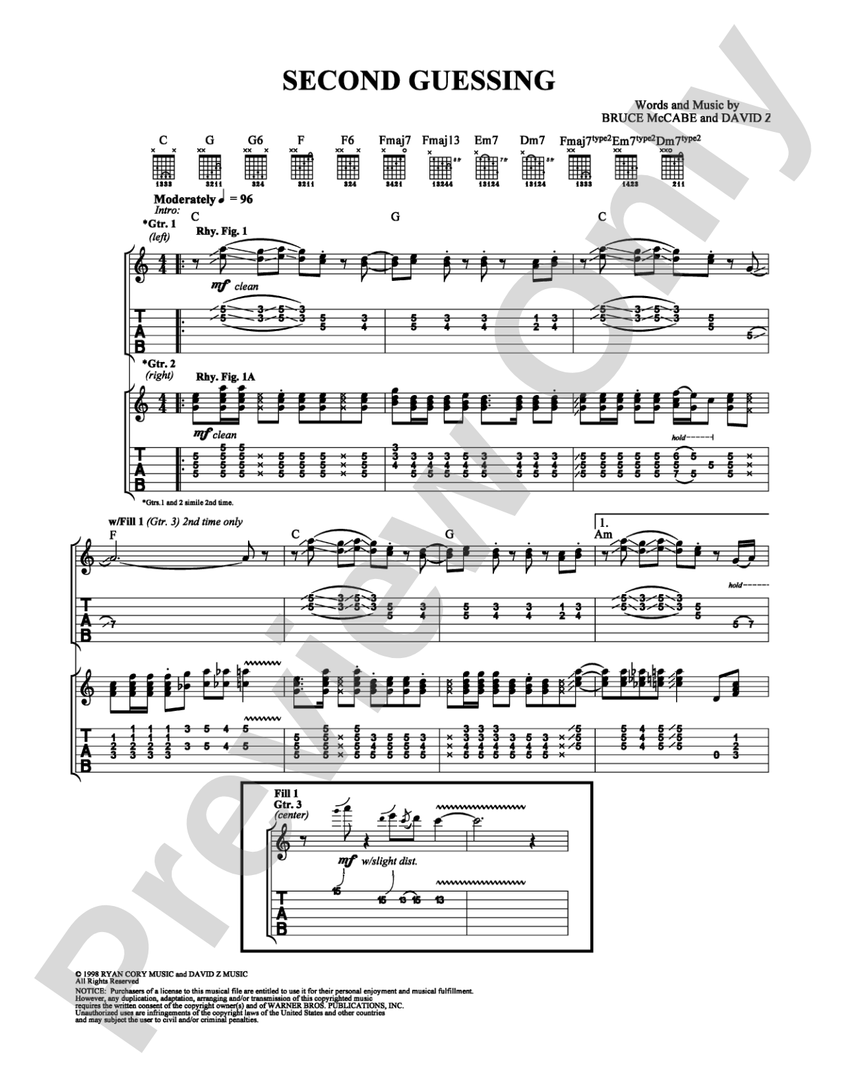 Second Guessing: Guitar TAB Digital Sheet Music