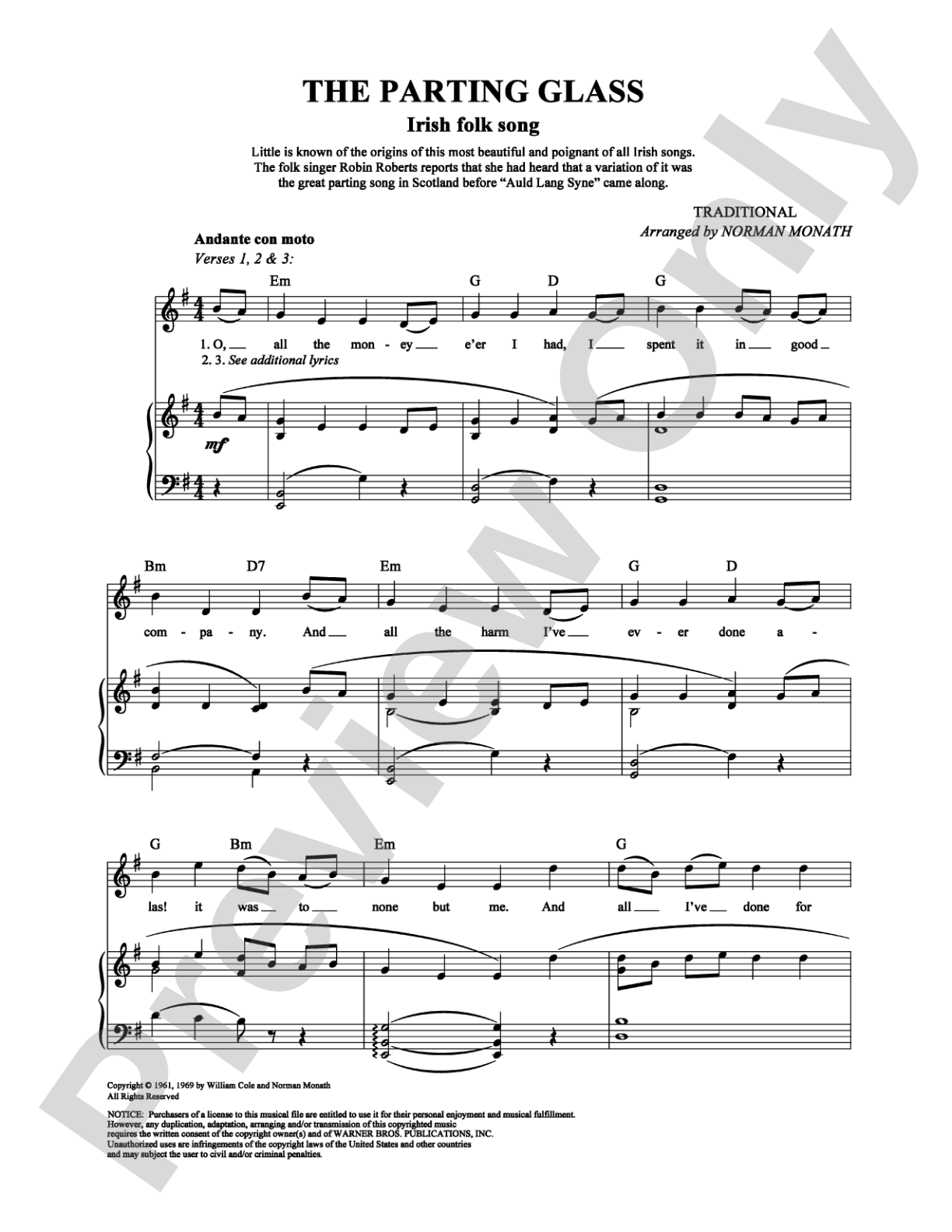 The Parting Glass: Piano/Vocal/Chords Digital Sheet Music