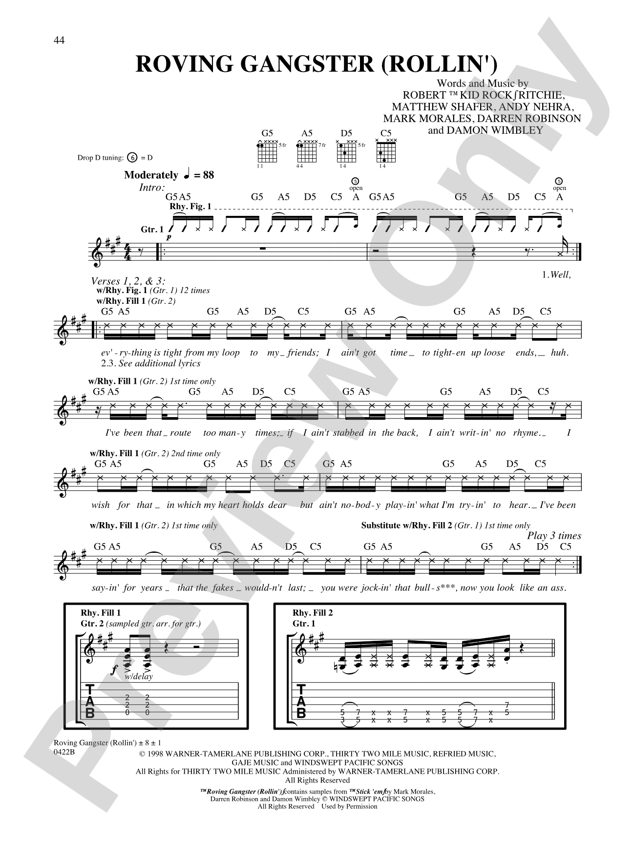 Roving Gangster (Rollin'): Authentic Guitar TAB