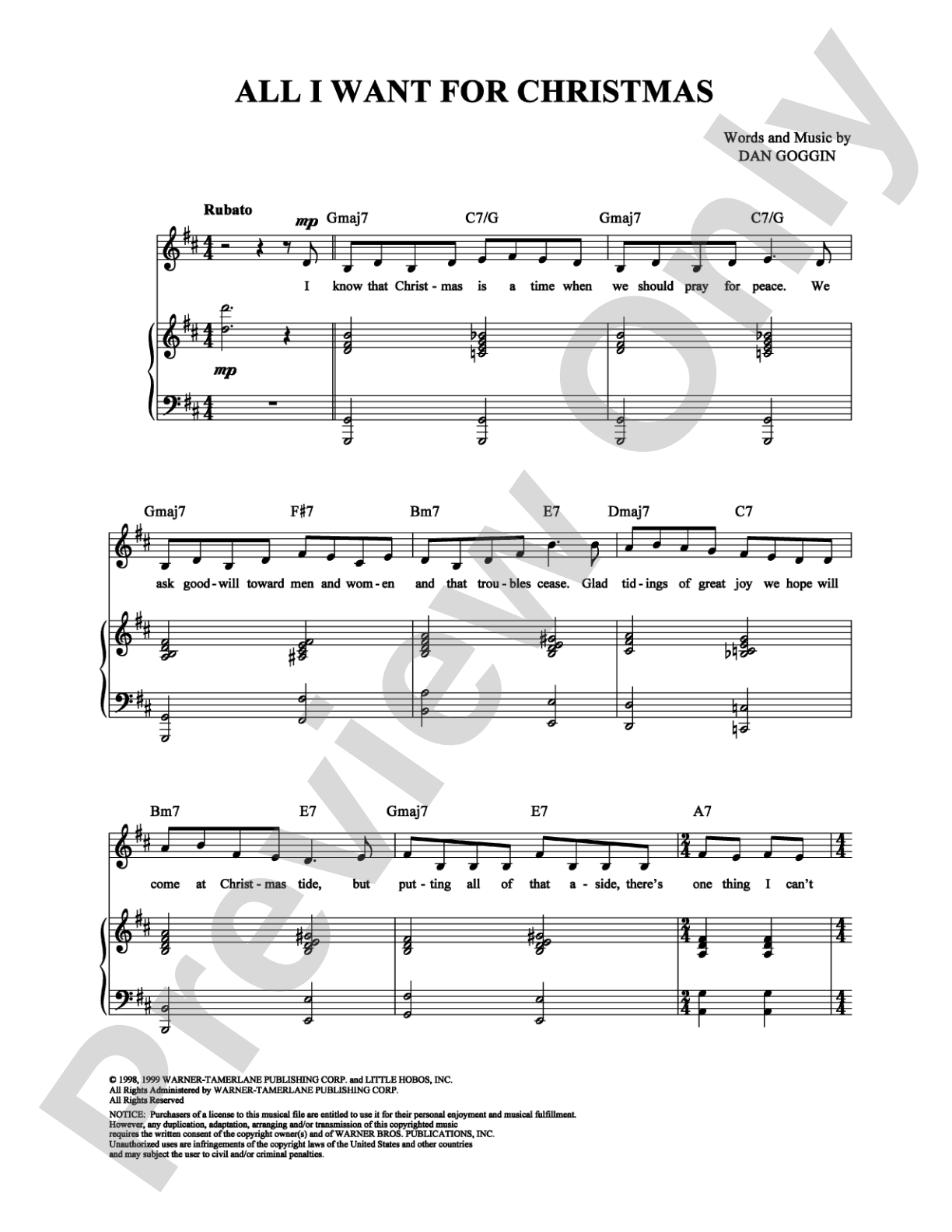 All I Want for Christmas: Piano/Vocal/Chords Digital Sheet Music