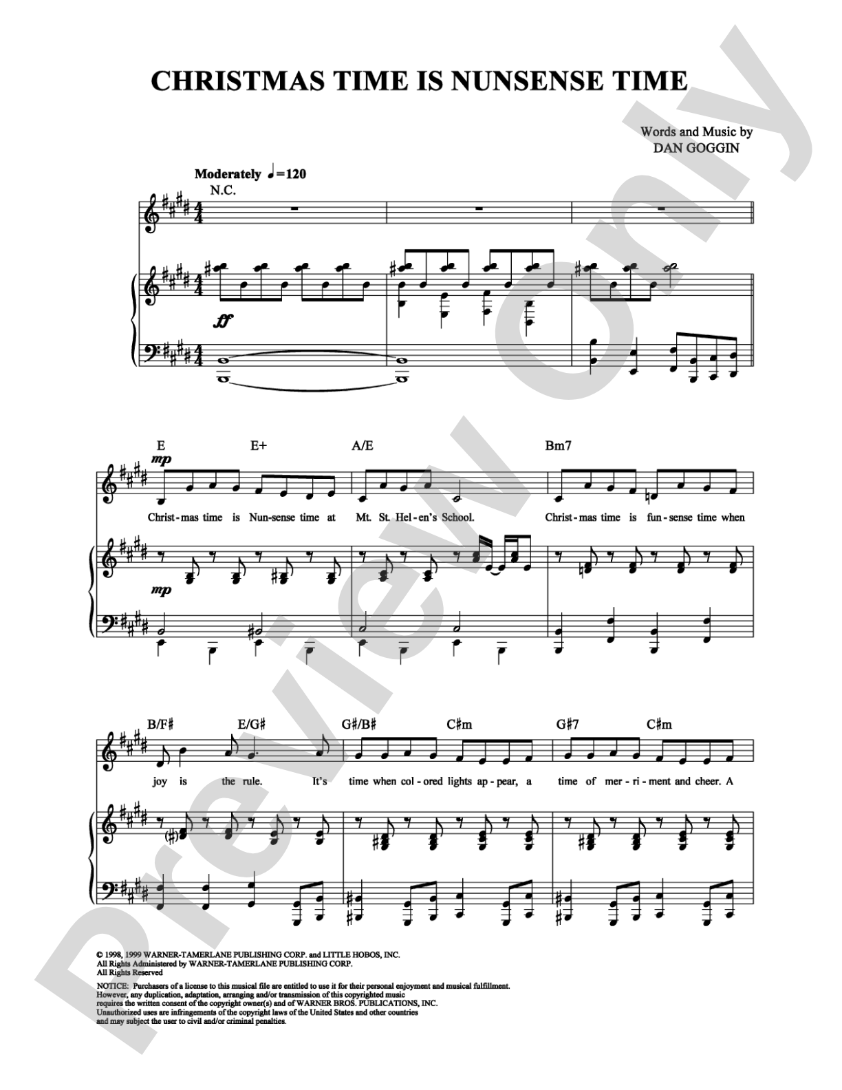 Christmas Time is Nunsense Time: Piano/Vocal/Chords Digital Sheet Music