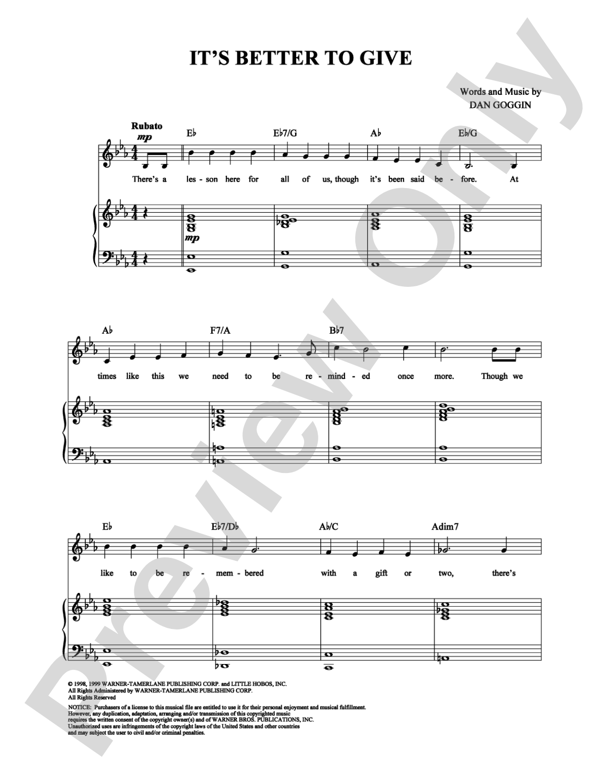It's Better to Give: Piano/Vocal/Chords Digital Sheet Music