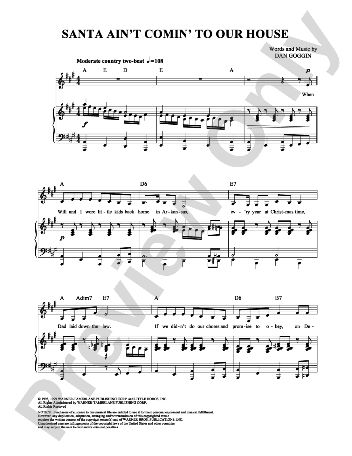 Santa Ain't Comin' to Our House: Piano/Vocal/Chords Digital Sheet Music