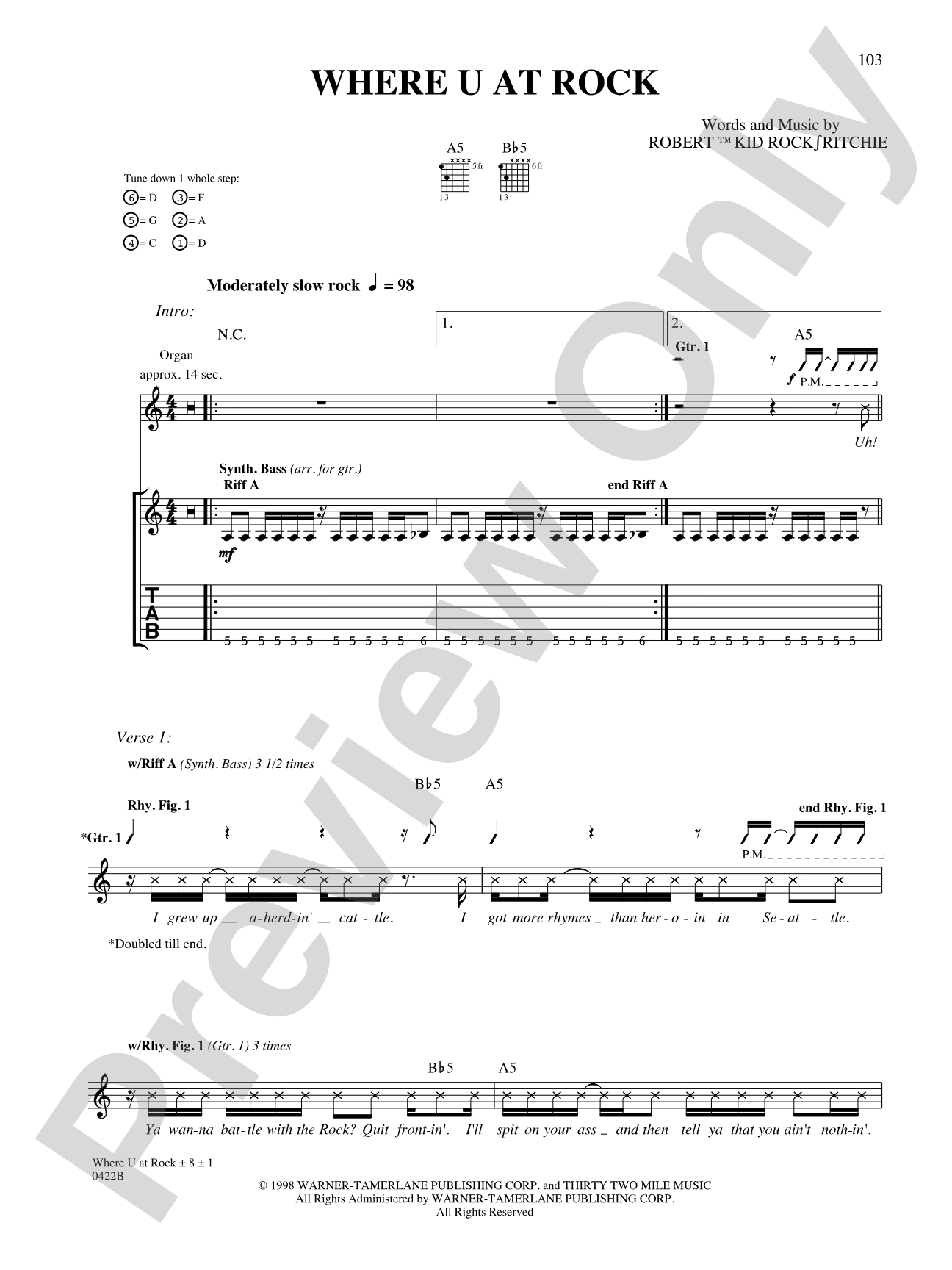 Where U At Rock: Authentic Guitar TAB