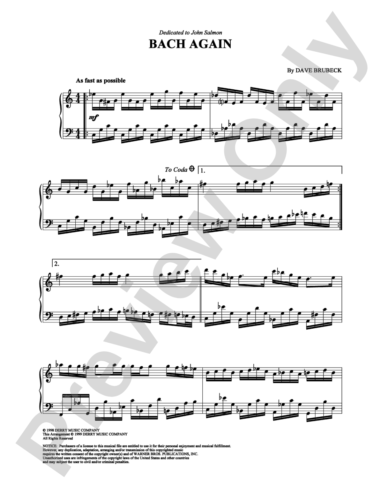 Bach Again: Piano Digital Sheet Music
