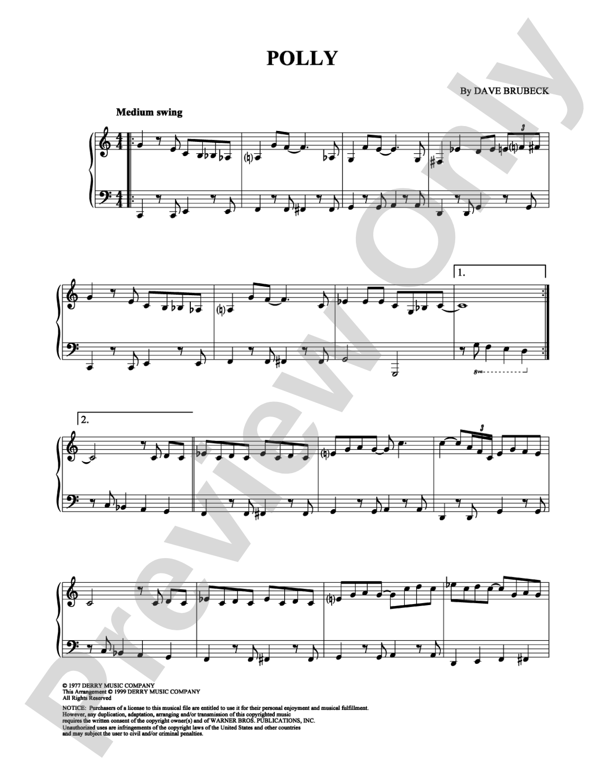 Polly: Piano Digital Sheet Music