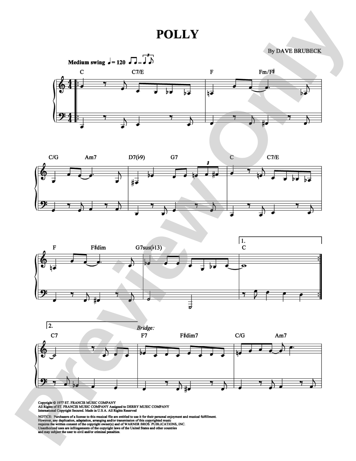 Polly: Piano Digital Sheet Music