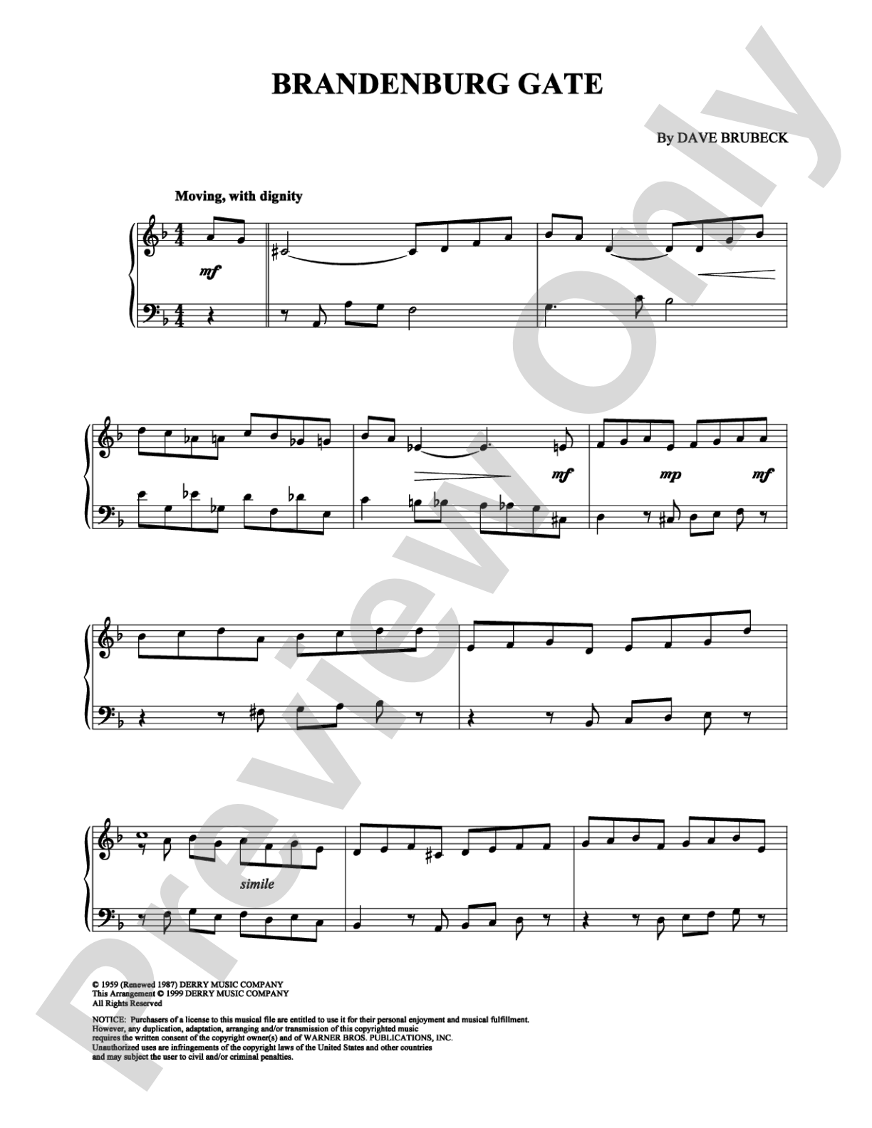 Brandenburg Gate: Piano Digital Sheet Music