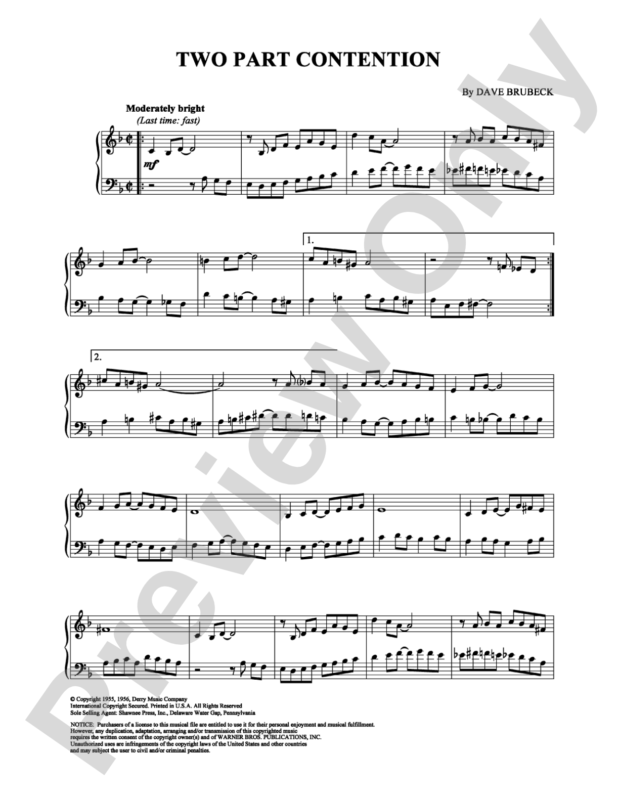 Two Part Contention: Piano Digital Sheet Music