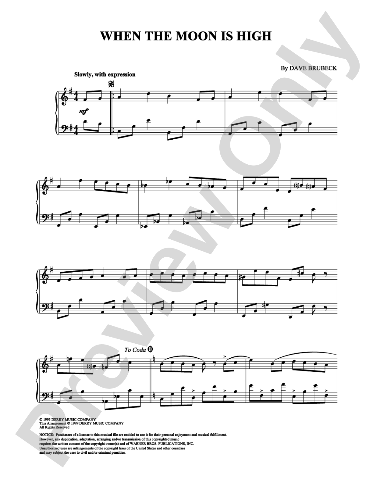 When the Moon is High: Piano Digital Sheet Music