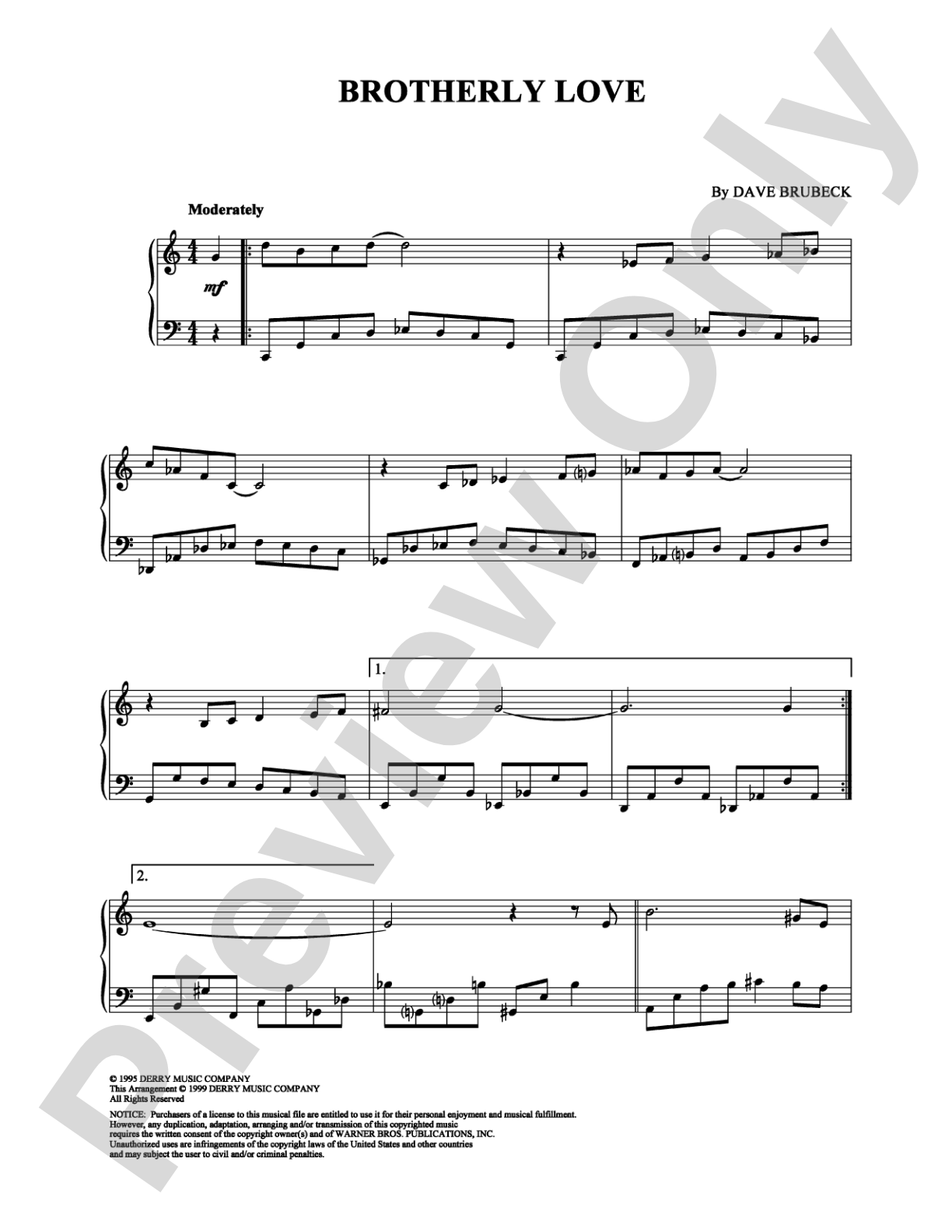 Brotherly Love: Piano Digital Sheet Music
