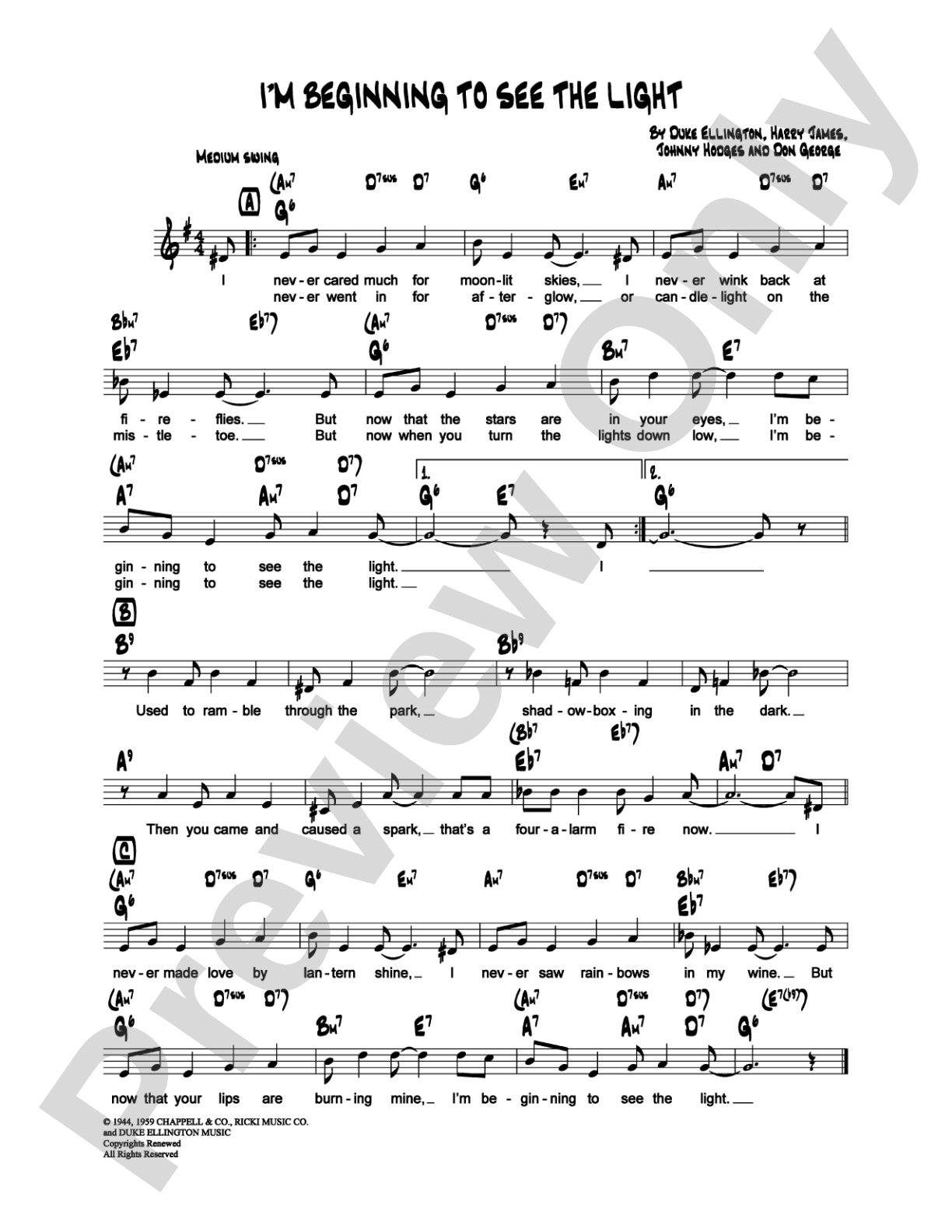 I'm Beginning to See the Light: Lead Sheet Digital Sheet Music