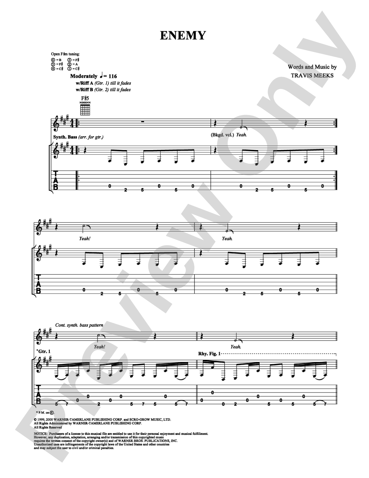 Enemy: Guitar TAB Digital Sheet Music