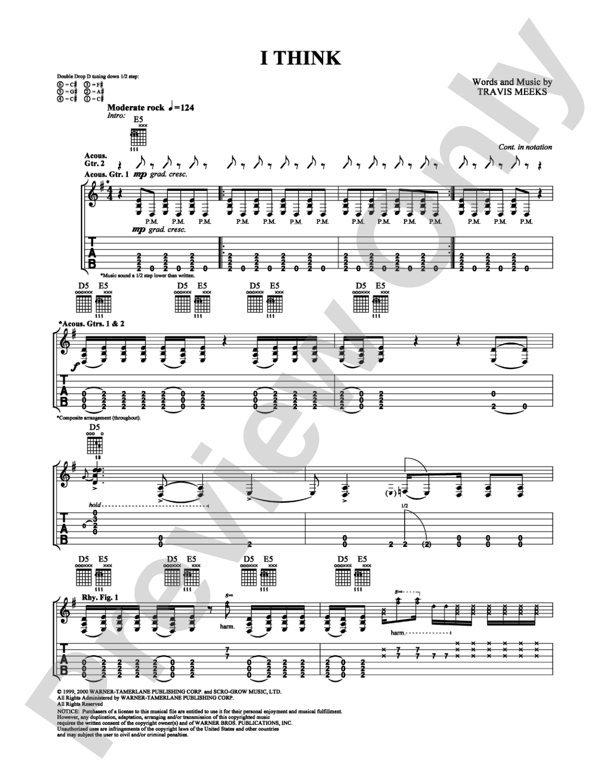 I Think: Guitar TAB Digital Sheet Music