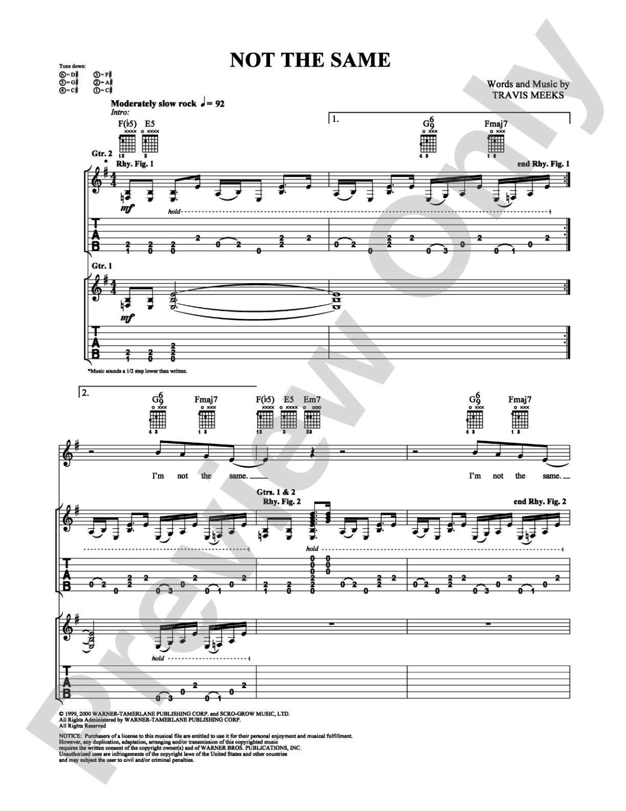 Not The Same: Guitar TAB Digital Sheet Music