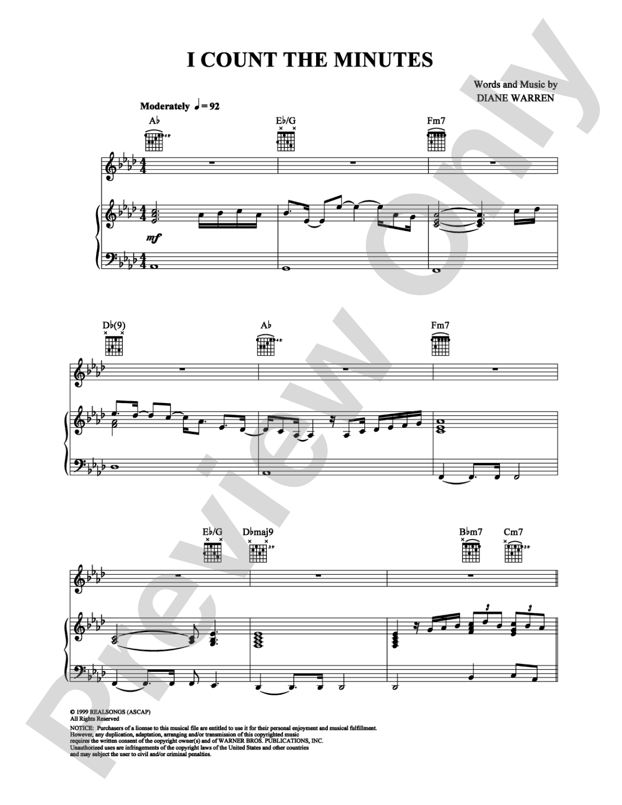 I Count the Minutes: Piano/Vocal/Chords Digital Sheet Music