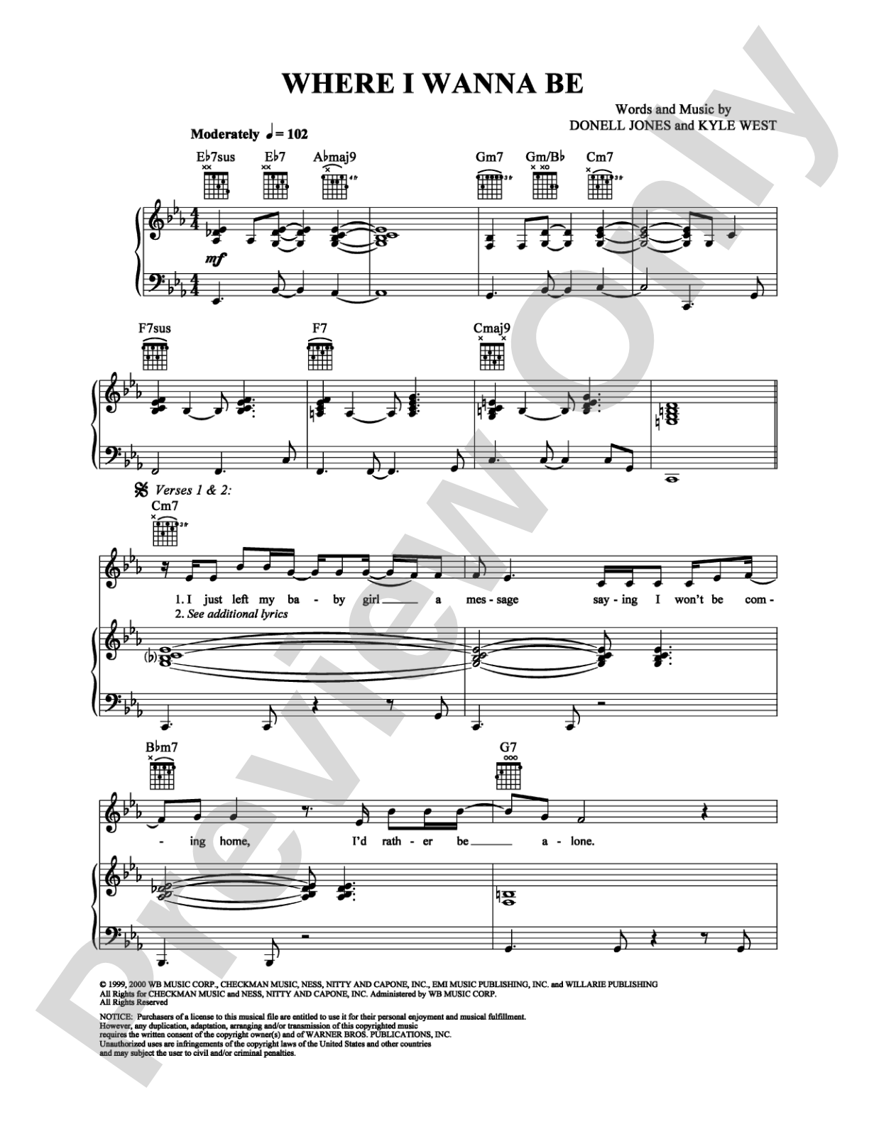 Where I Wanna Be: Piano/Vocal/Chords Digital Sheet Music