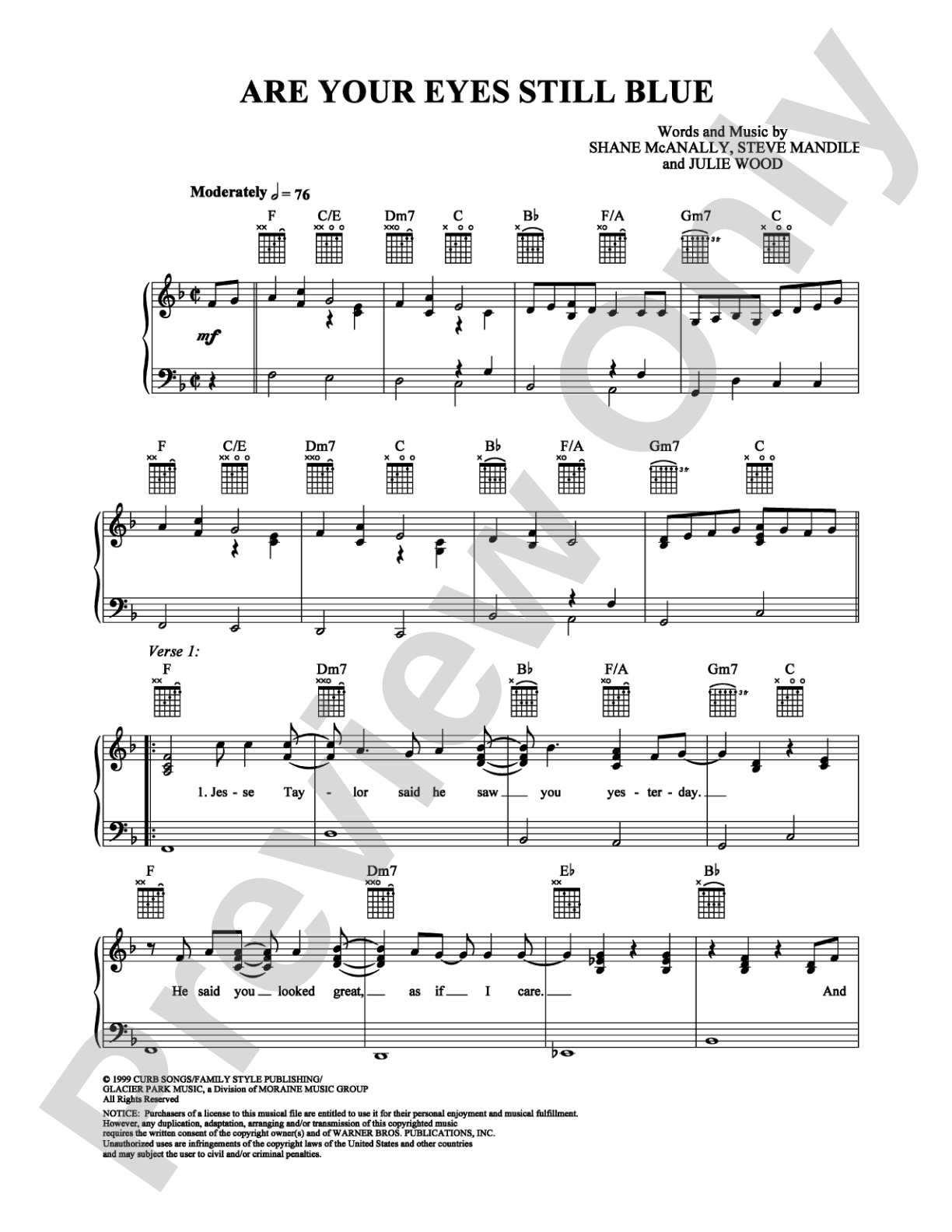 Are Your Eyes Still Blue: Piano/Vocal/Chords Digital Sheet Music