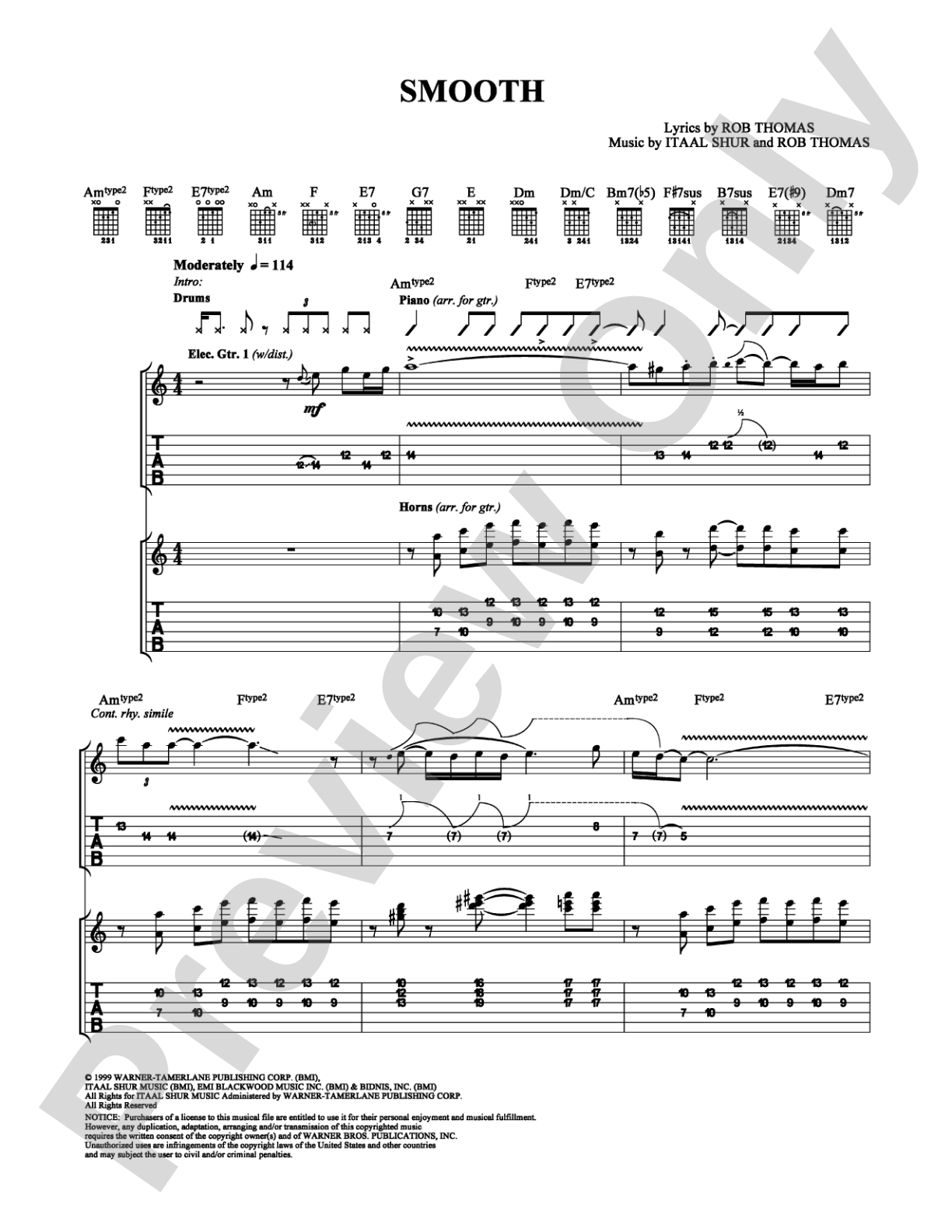 Smooth: Guitar TAB Digital Sheet Music