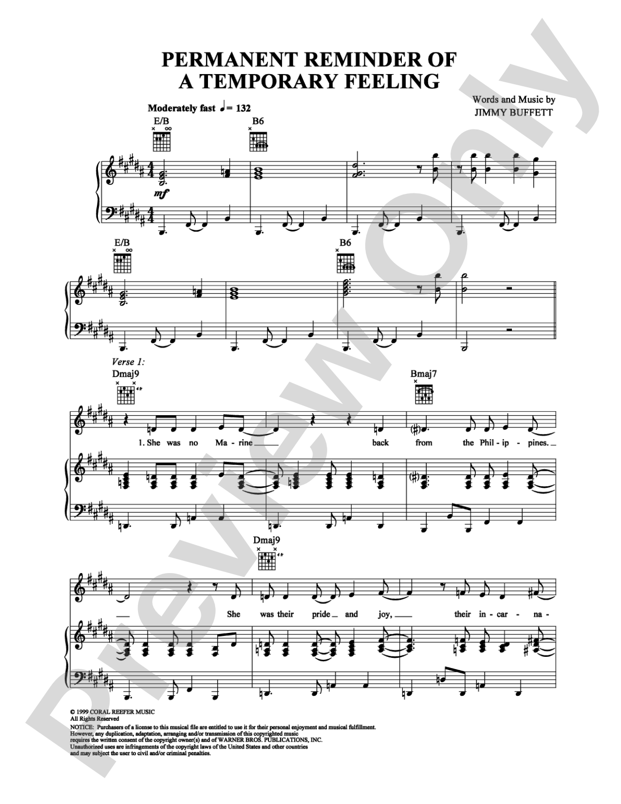 Permanent Reminder of a Temporary Feeling: Piano/Vocal/Chords Digital Sheet Music