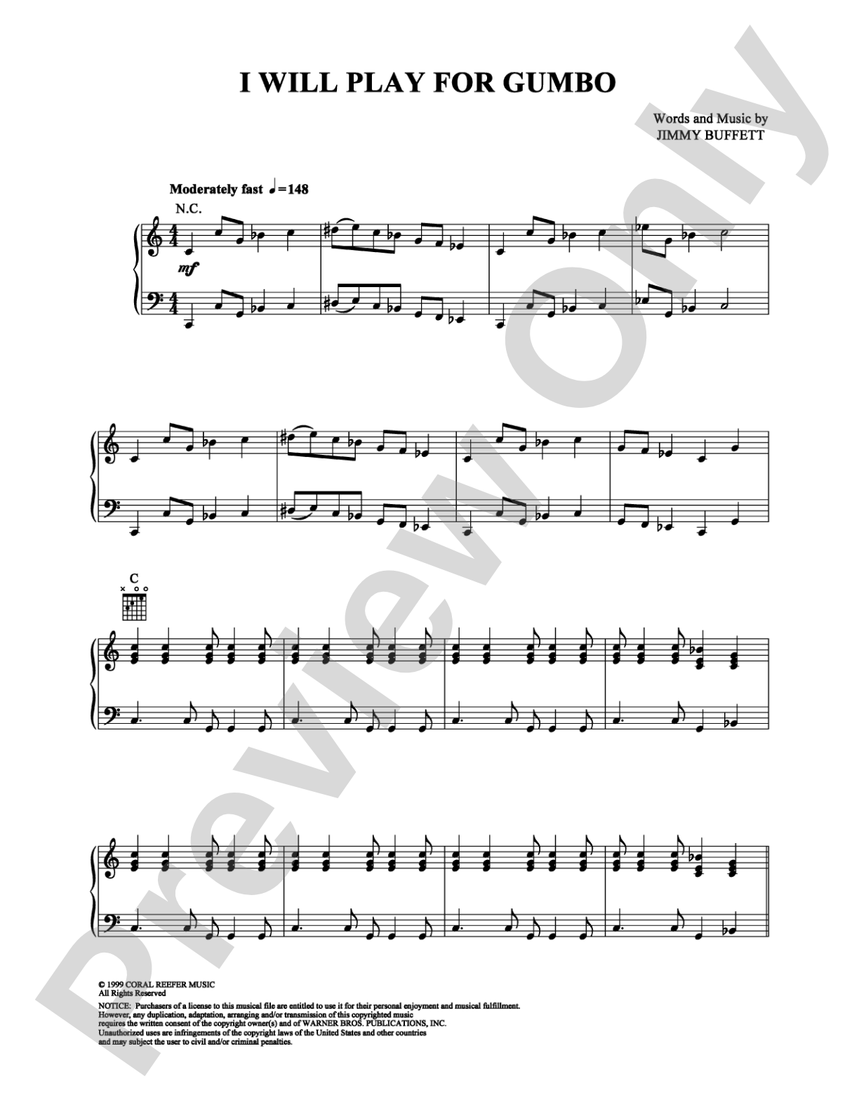 I Will Play for Gumbo: Piano/Vocal/Chords Digital Sheet Music
