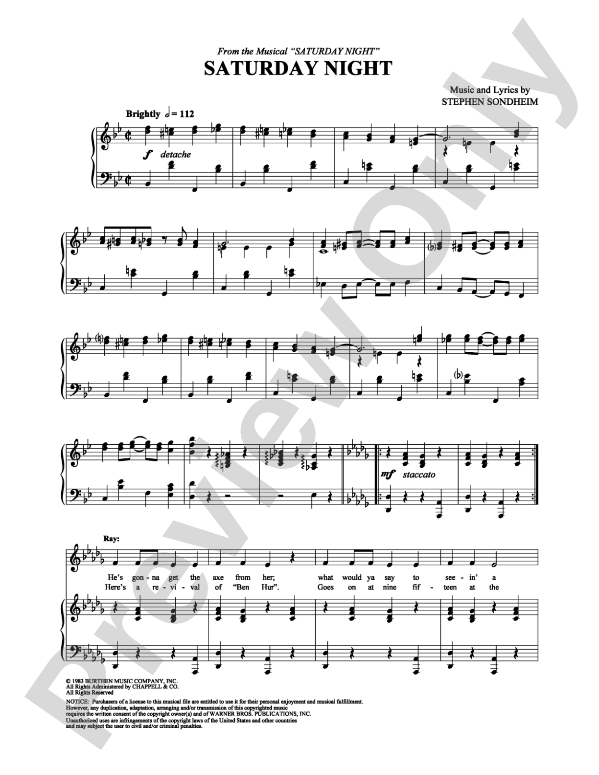 Saturday Night: Piano/Vocal/Chords Digital Sheet Music