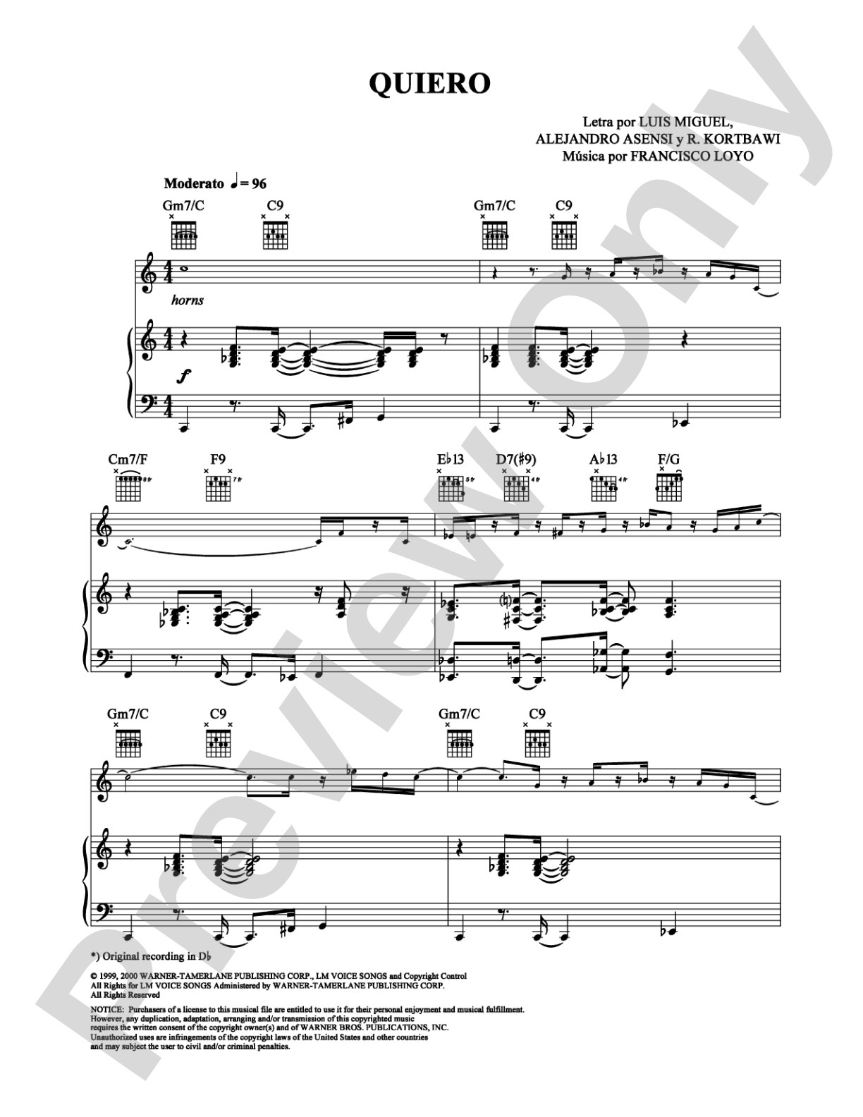 Quiero: Piano/Vocal/Chords Digital Sheet Music