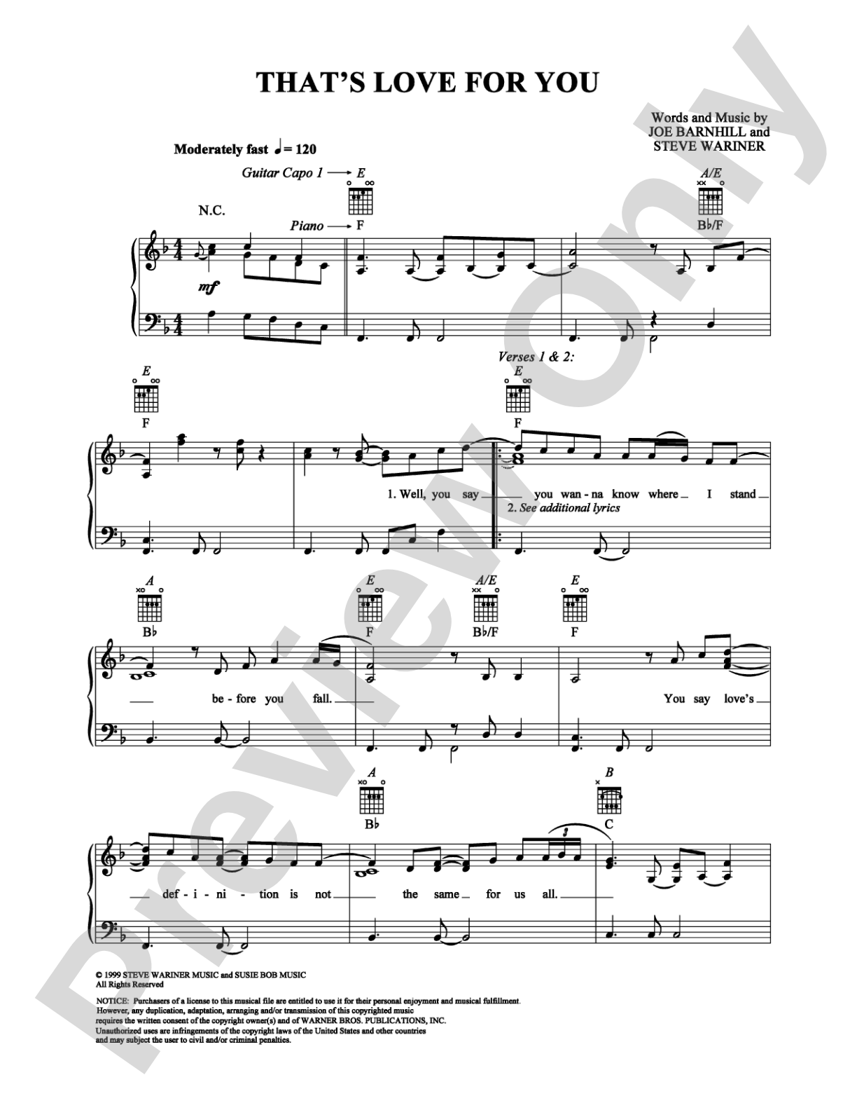 That's Love For You: Piano/Vocal/Chords Digital Sheet Music