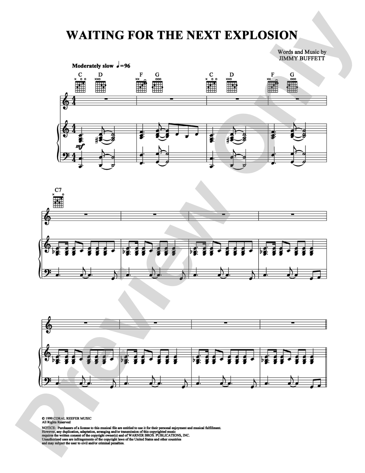 Waiting for the Next Explosion: Piano/Vocal/Chords Digital Sheet Music