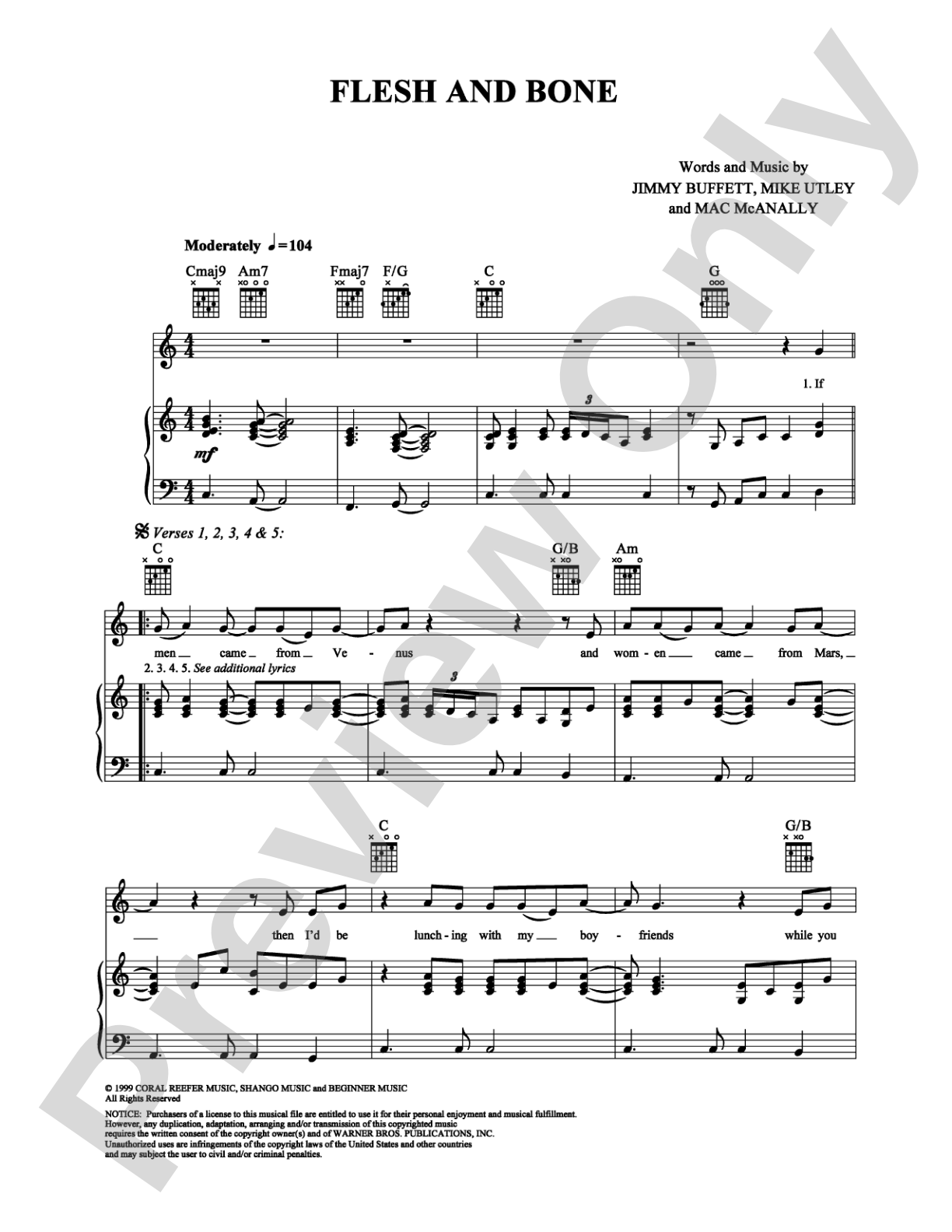Flesh and Bone: Piano/Vocal/Chords Digital Sheet Music