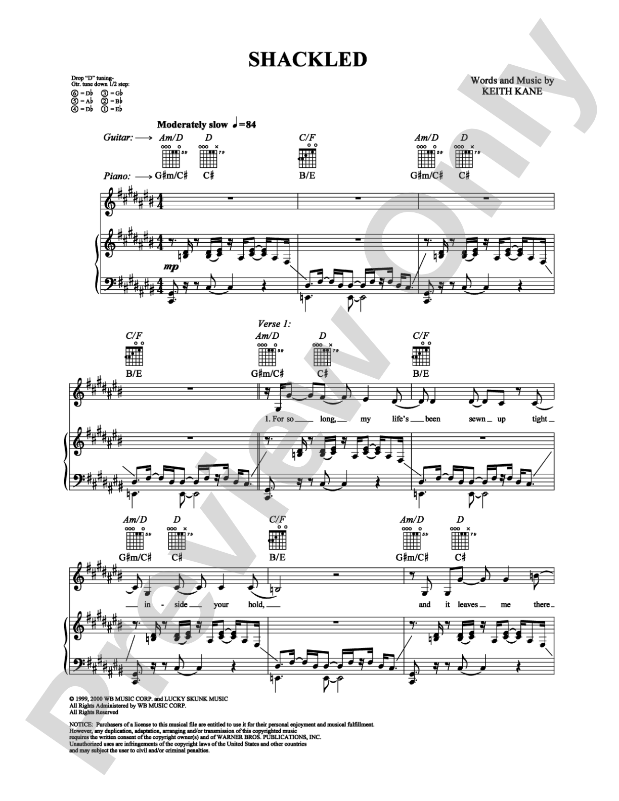 Shackled: Piano/Vocal/Chords Digital Sheet Music