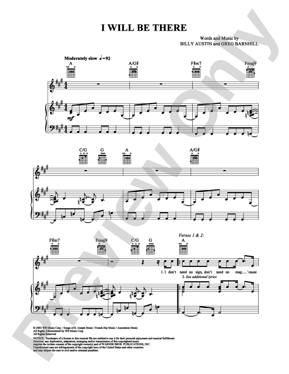 I Will Be There: Piano/Vocal/Chords Digital Sheet Music