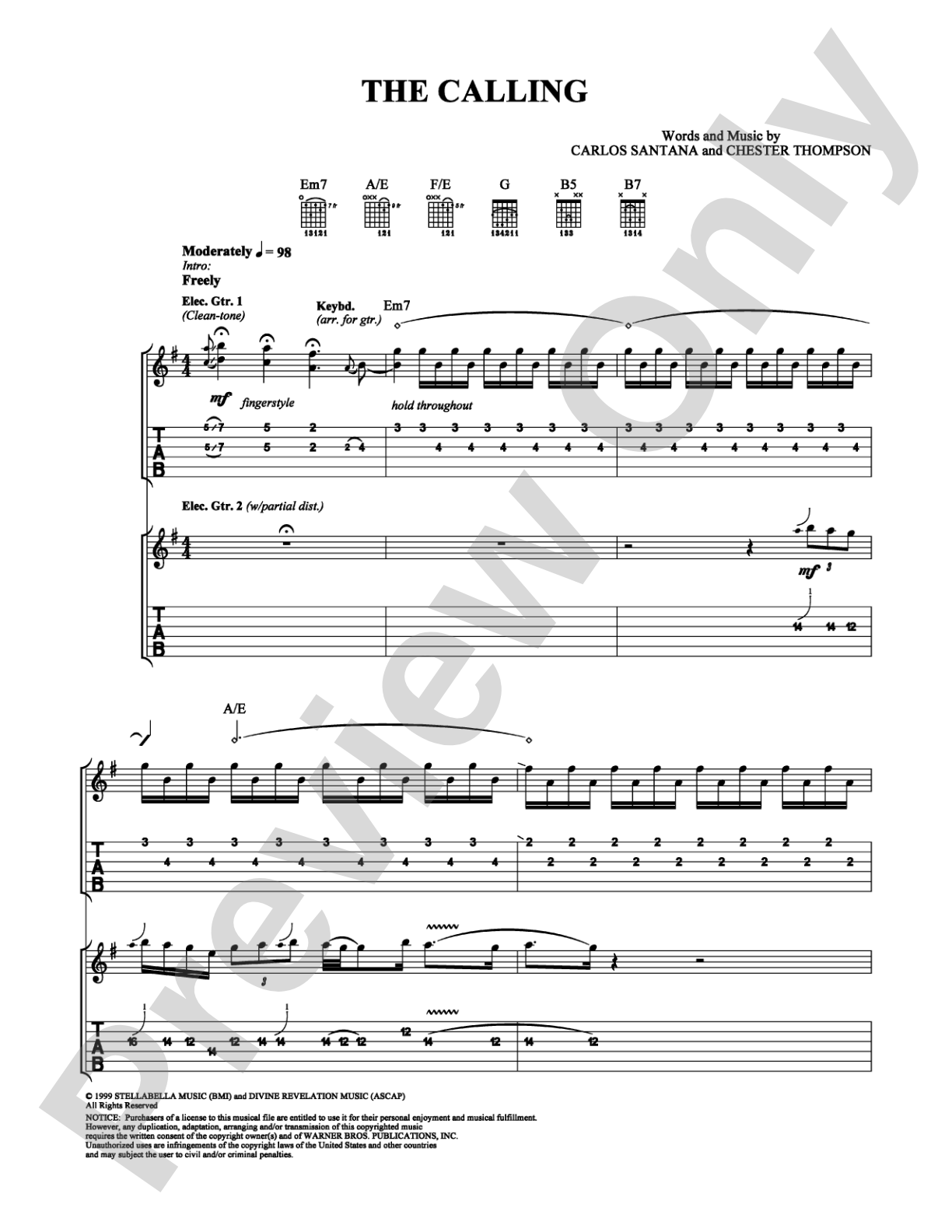The Calling: Guitar TAB Digital Sheet Music