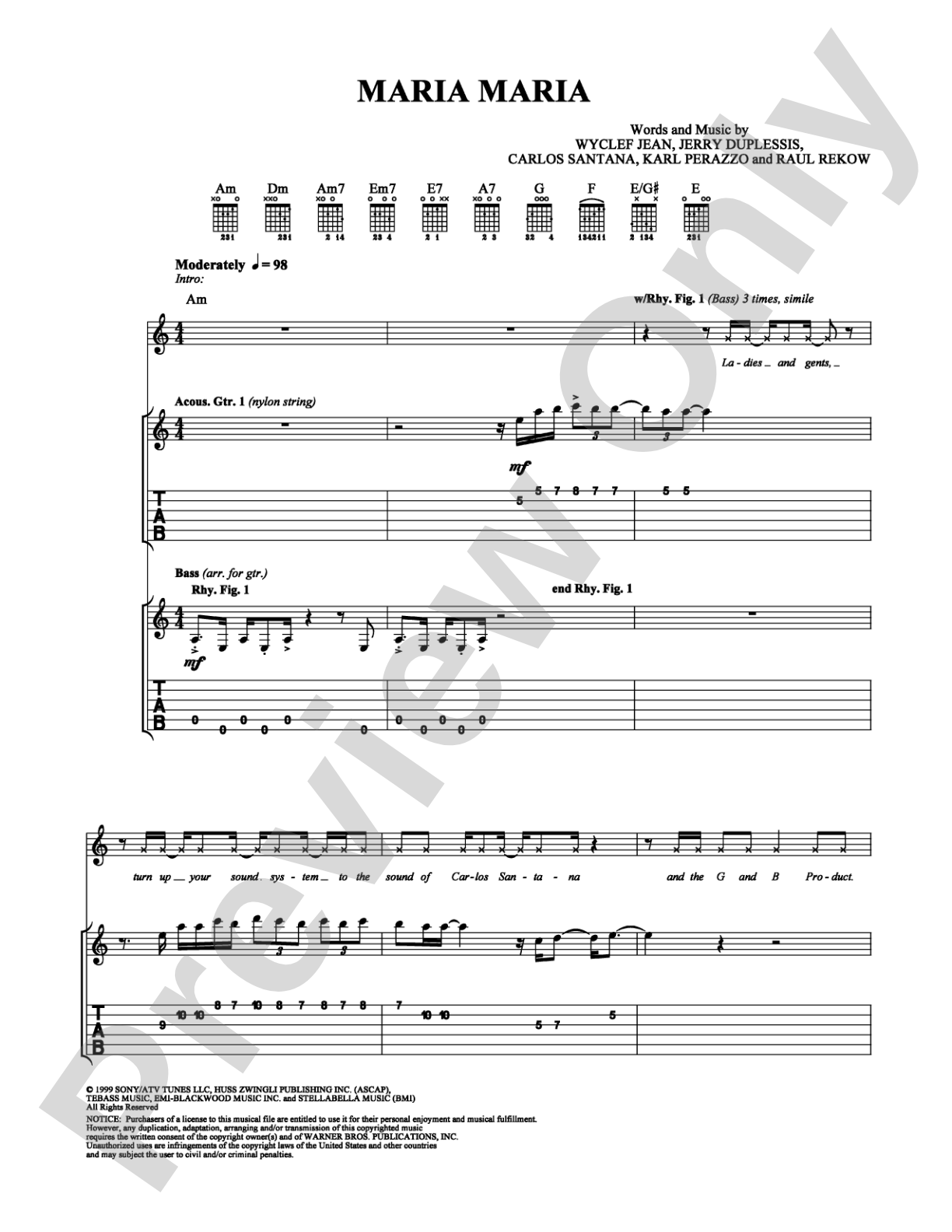 Maria Maria: Guitar TAB Digital Sheet Music