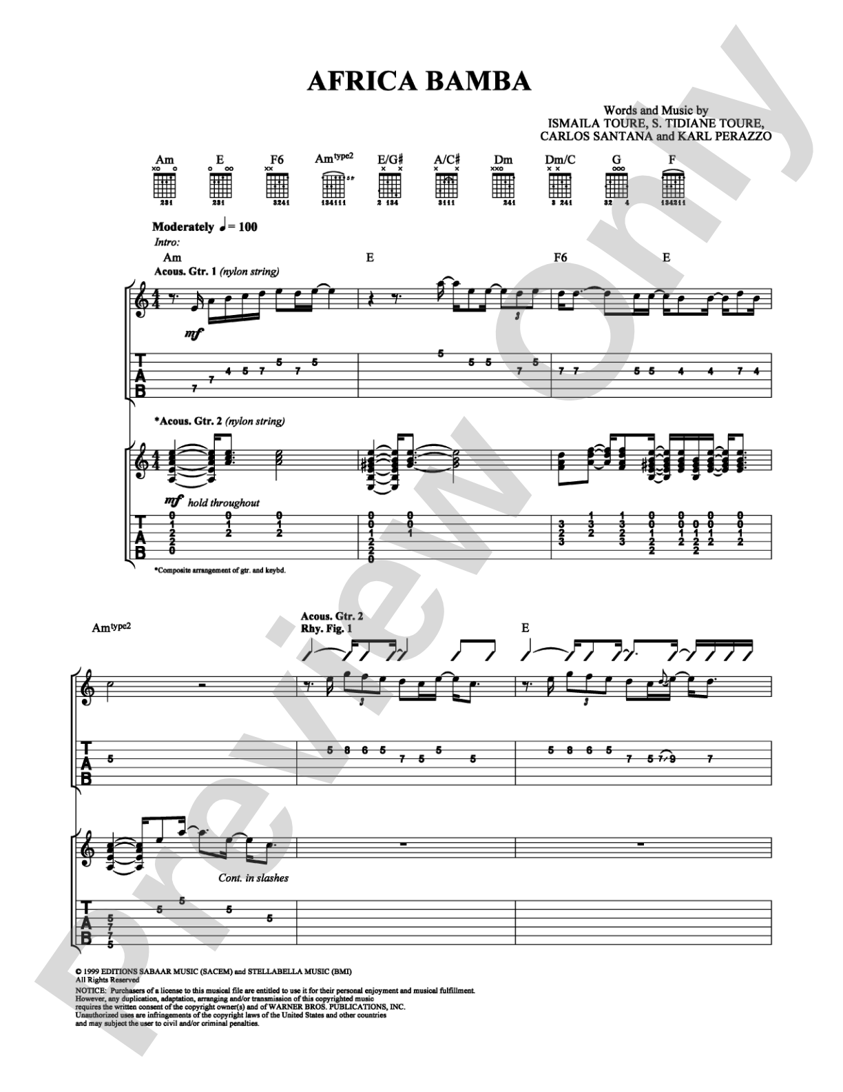 Africa Bamba: Guitar TAB Digital Sheet Music