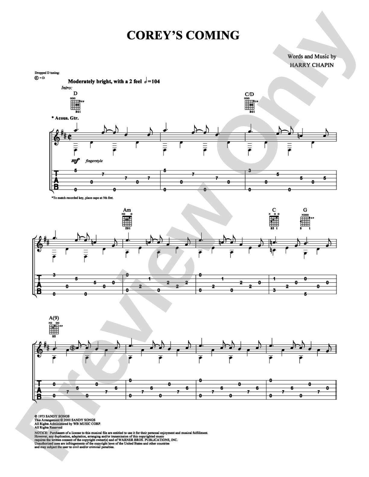 Corey's Coming: Guitar TAB Digital Sheet Music