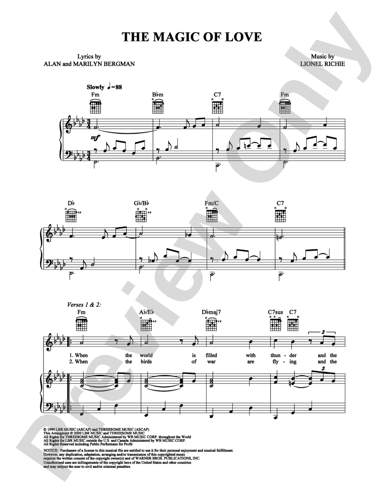 The Magic of Love: Piano/Vocal/Chords Digital Sheet Music