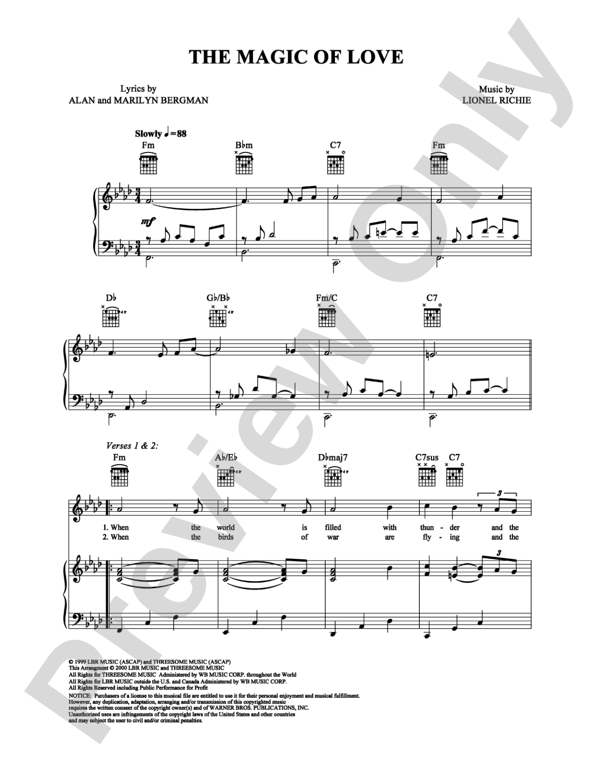 The Magic of Love: Piano/Vocal/Chords Digital Sheet Music