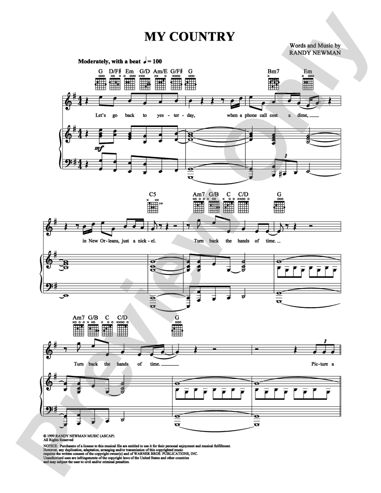 My Country: Piano/Vocal/Chords Digital Sheet Music