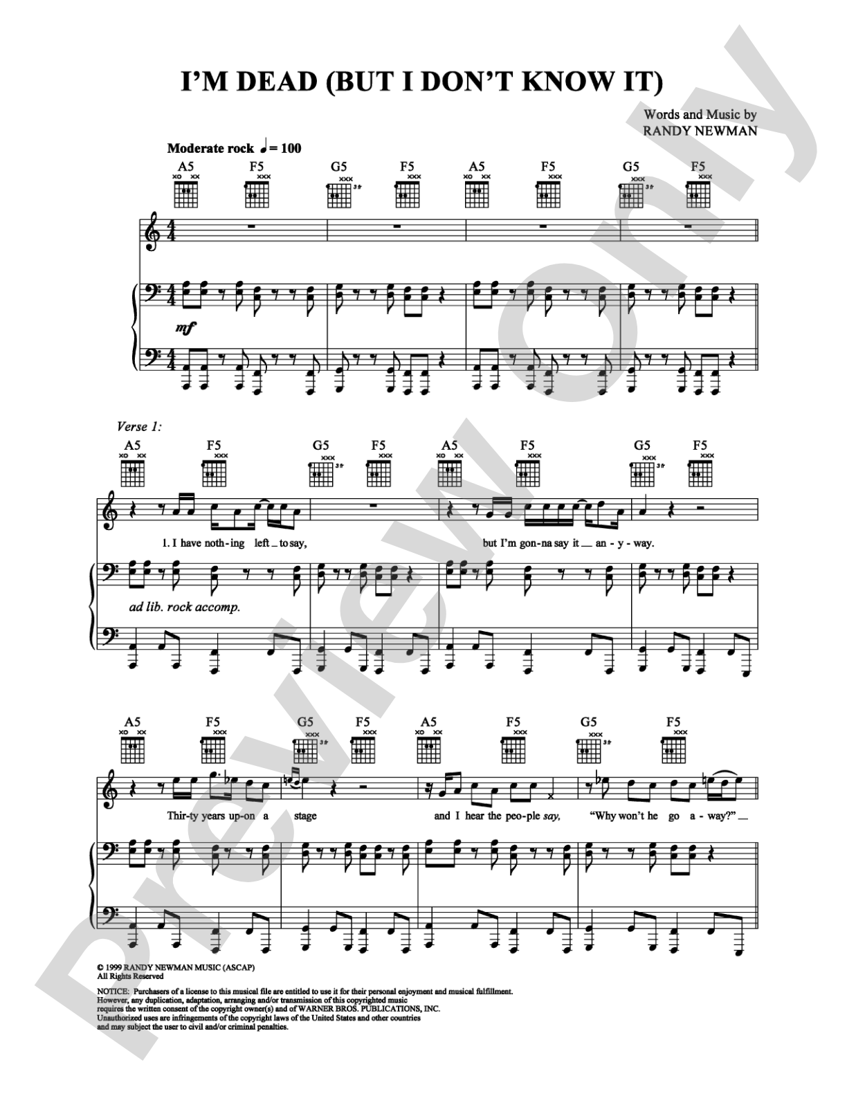 I'm Dead (But I Don't Know It): Piano/Vocal/Chords Digital Sheet Music