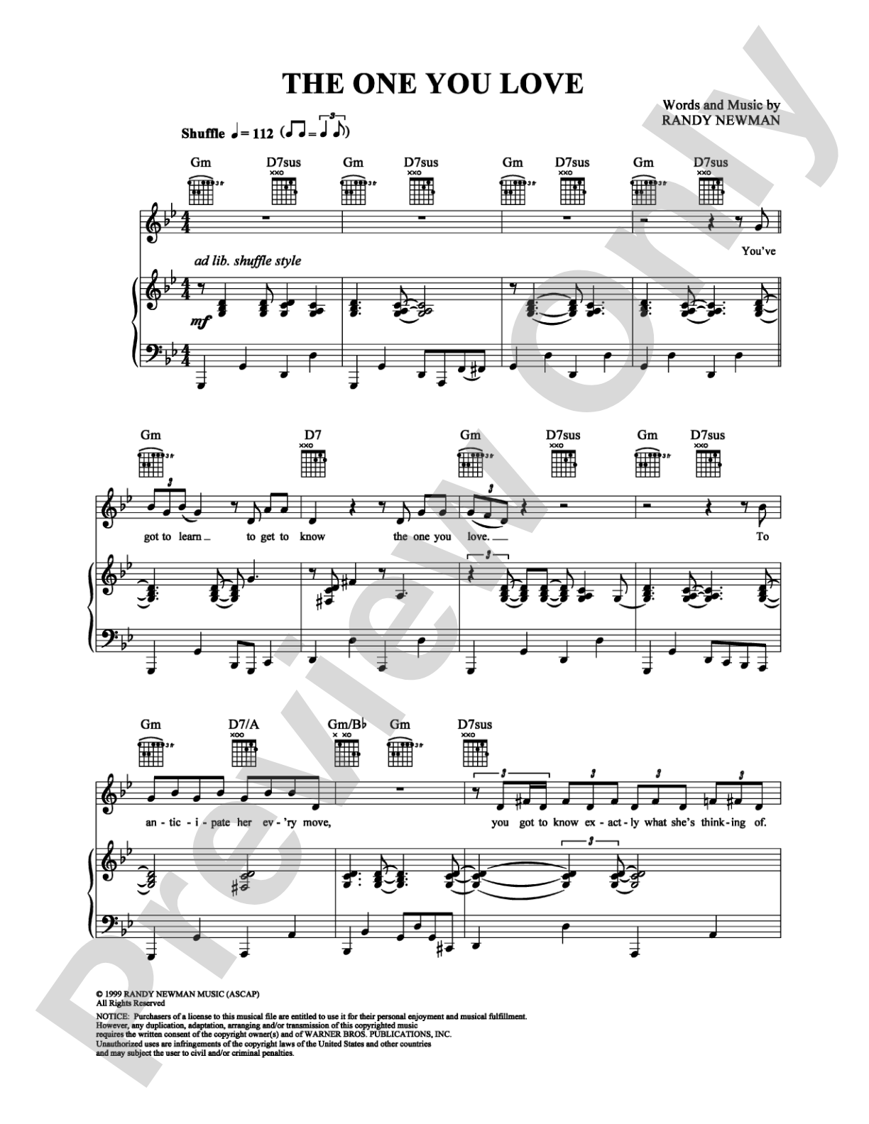 The One You Love: Piano/Vocal/Chords Digital Sheet Music