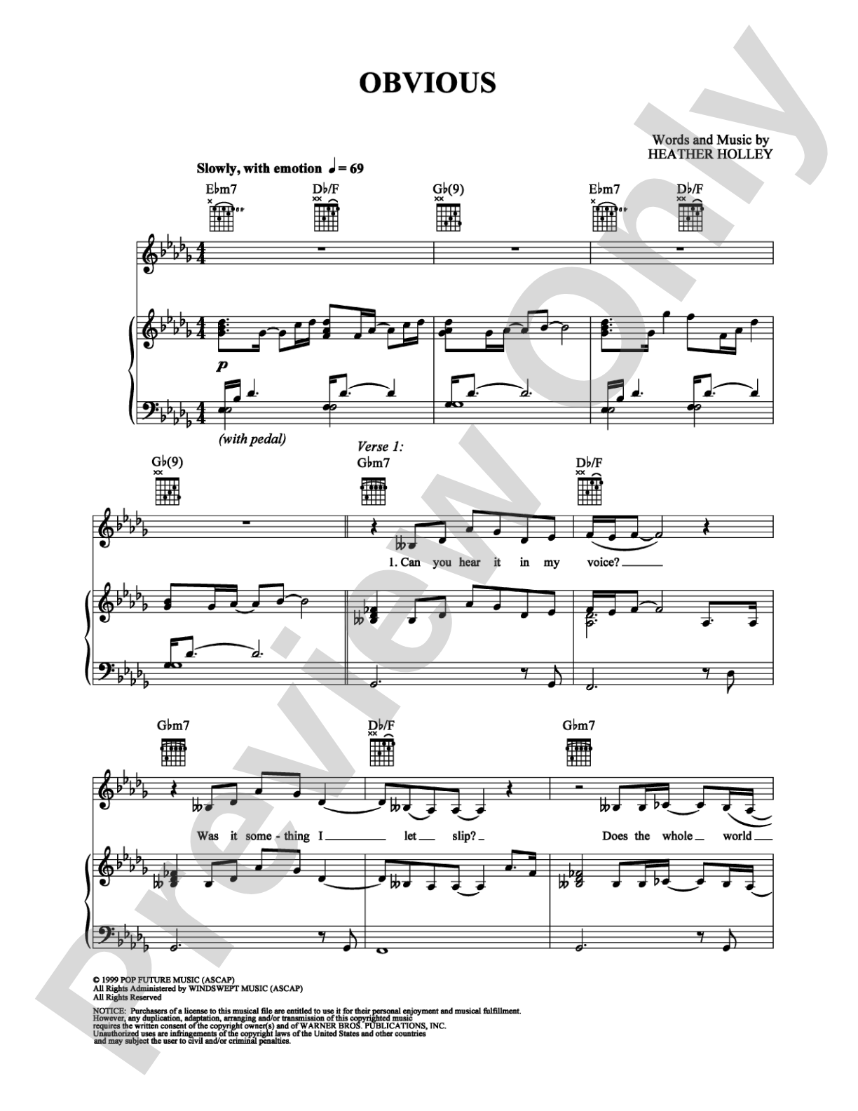 Obvious: Piano/Vocal/Chords Digital Sheet Music