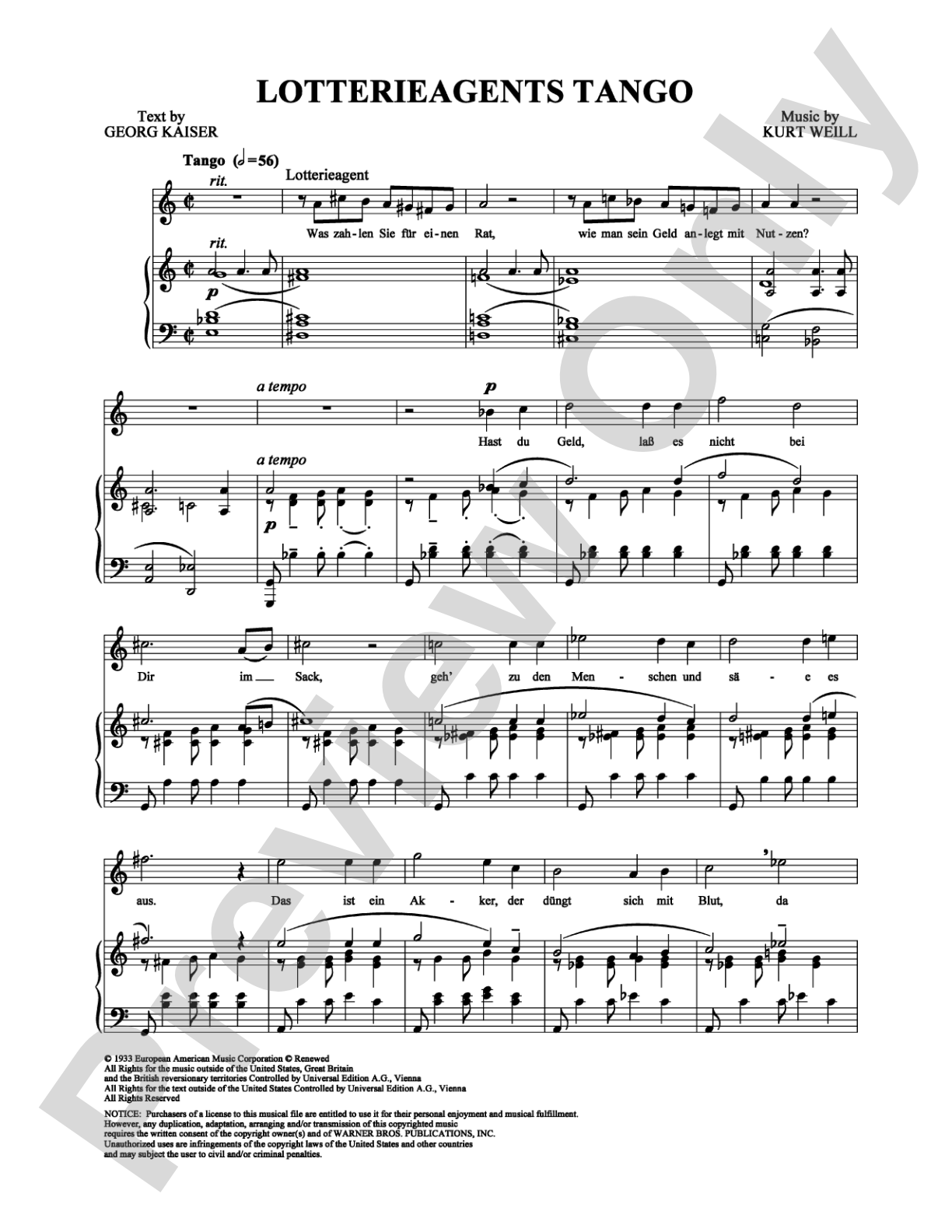 Lotterieagents Tango: Piano/Vocal/Chords Digital Sheet Music